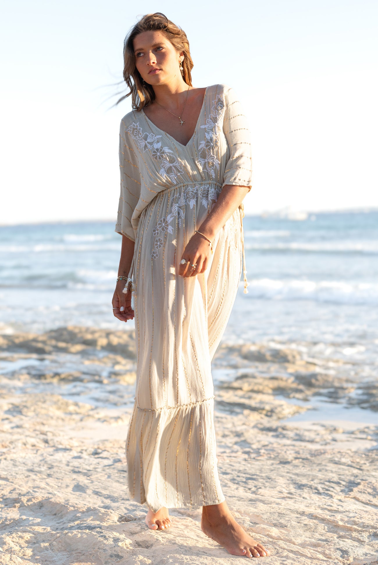 Bohemian jurk in sand van ibzmode, Brands of Ibiza