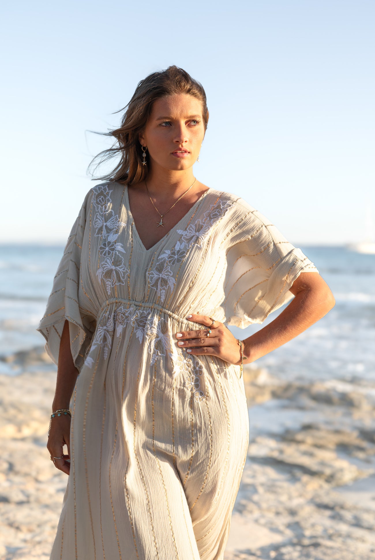 Bohemian jurk in sand van ibzmode, Brands of Ibiza