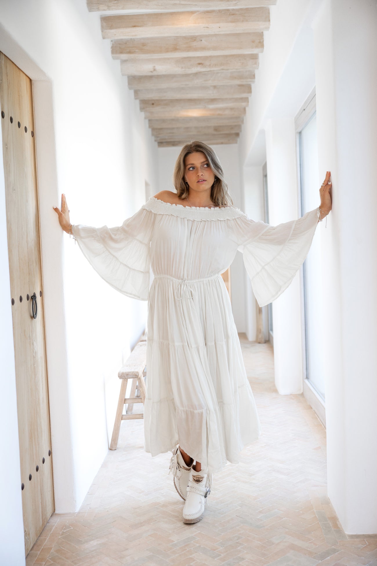 Bohemian jurk in ecru van ibzmode, Brands of Ibiza