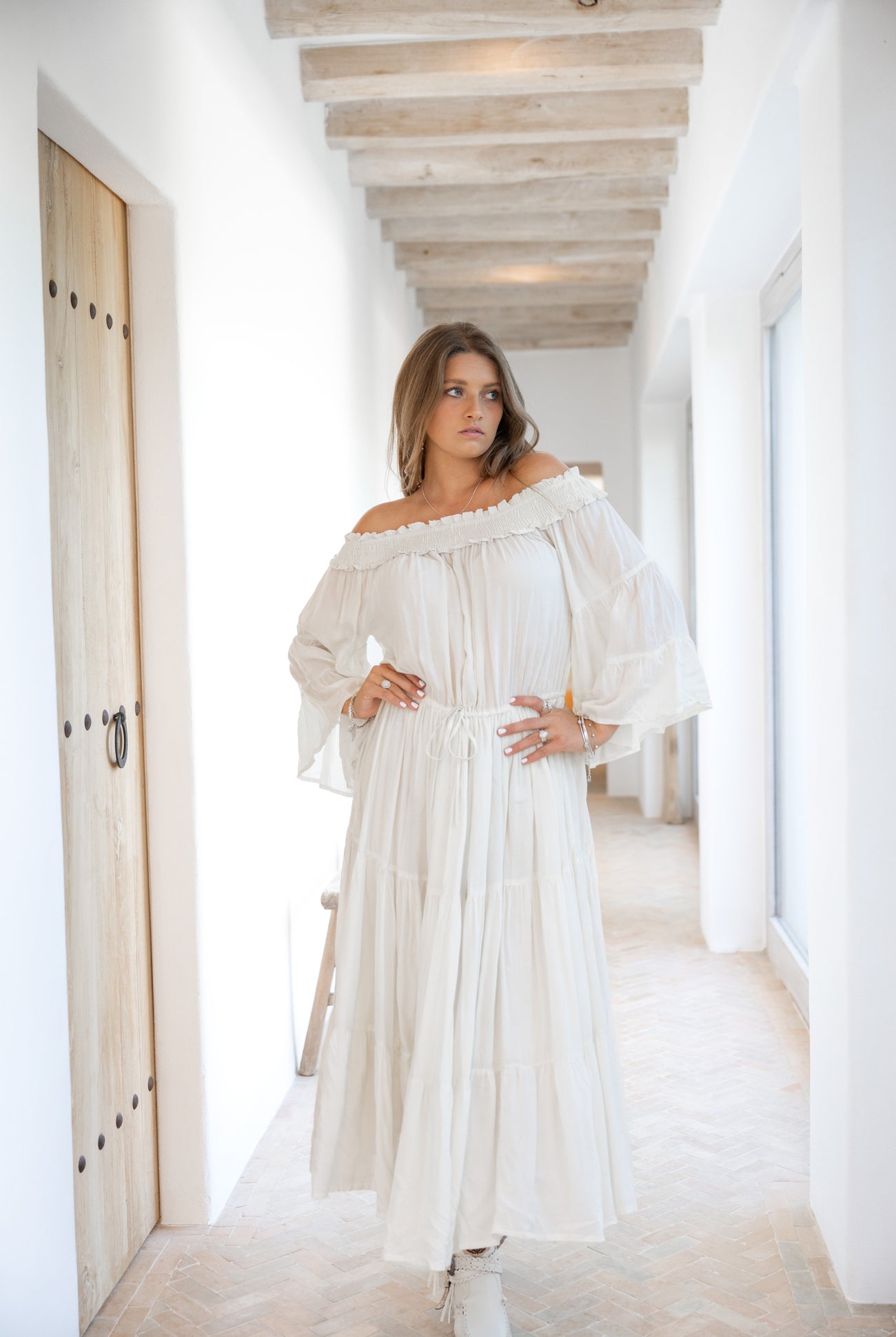 Bohemian jurk in ecru van ibzmode, Brands of Ibiza