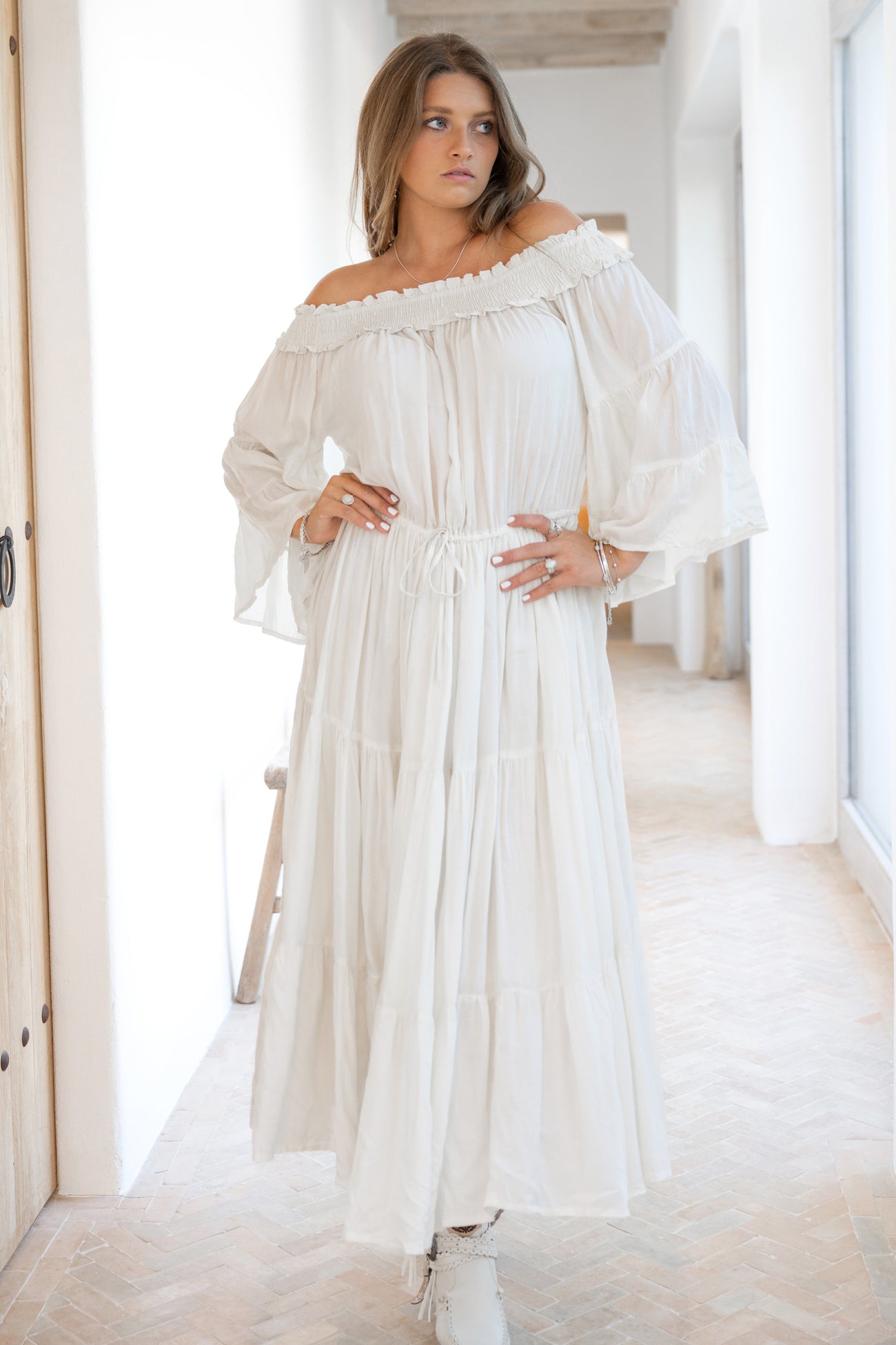 Bohemian jurk in ecru van ibzmode, Brands of Ibiza