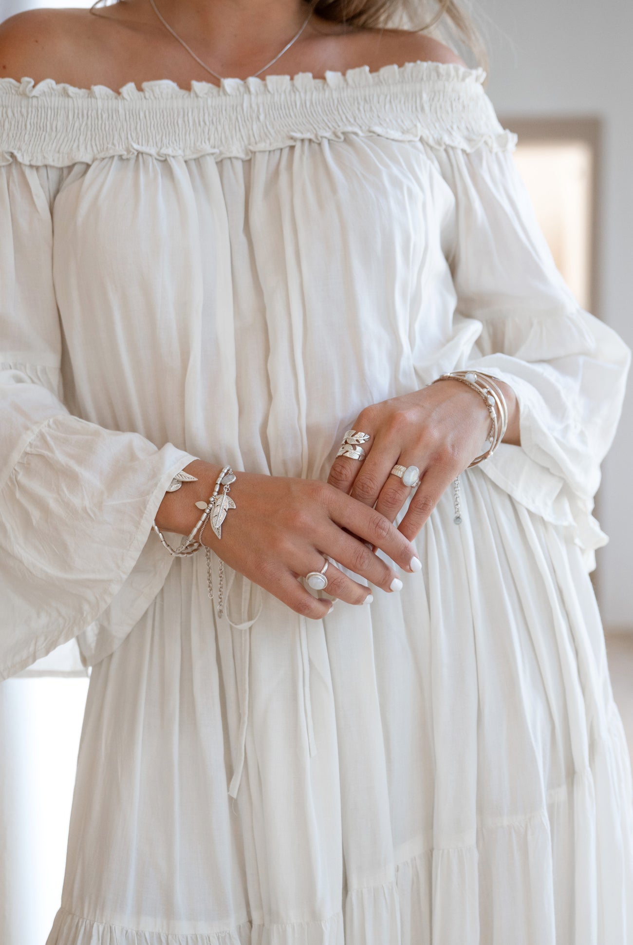 Bohemian jurk in ecru van ibzmode, Brands of Ibiza