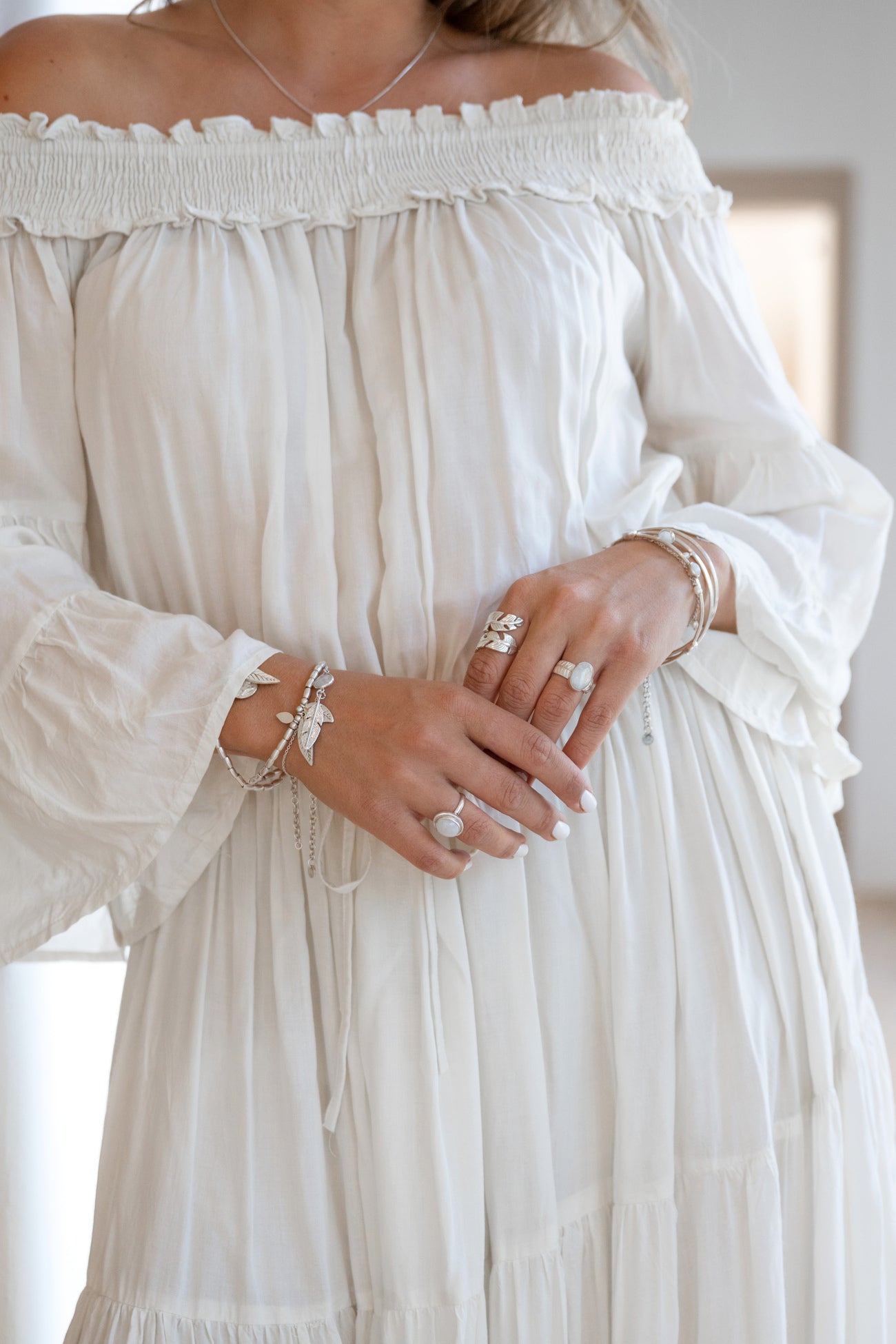 Bohemian jurk in ecru van ibzmode, Brands of Ibiza