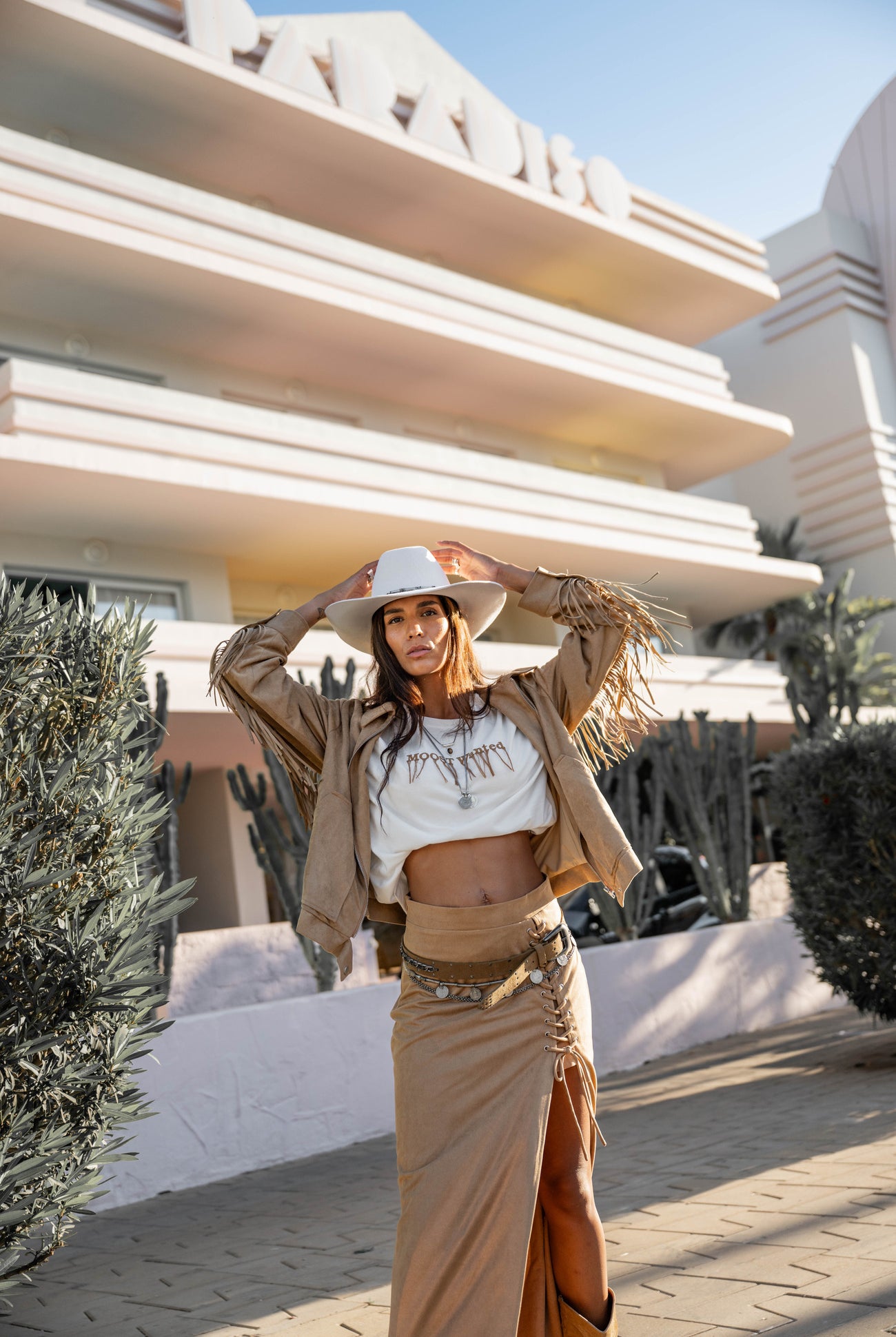 Ibizamode Moost Wanted Blake Skirt beige maxi skirt with lace up side detail