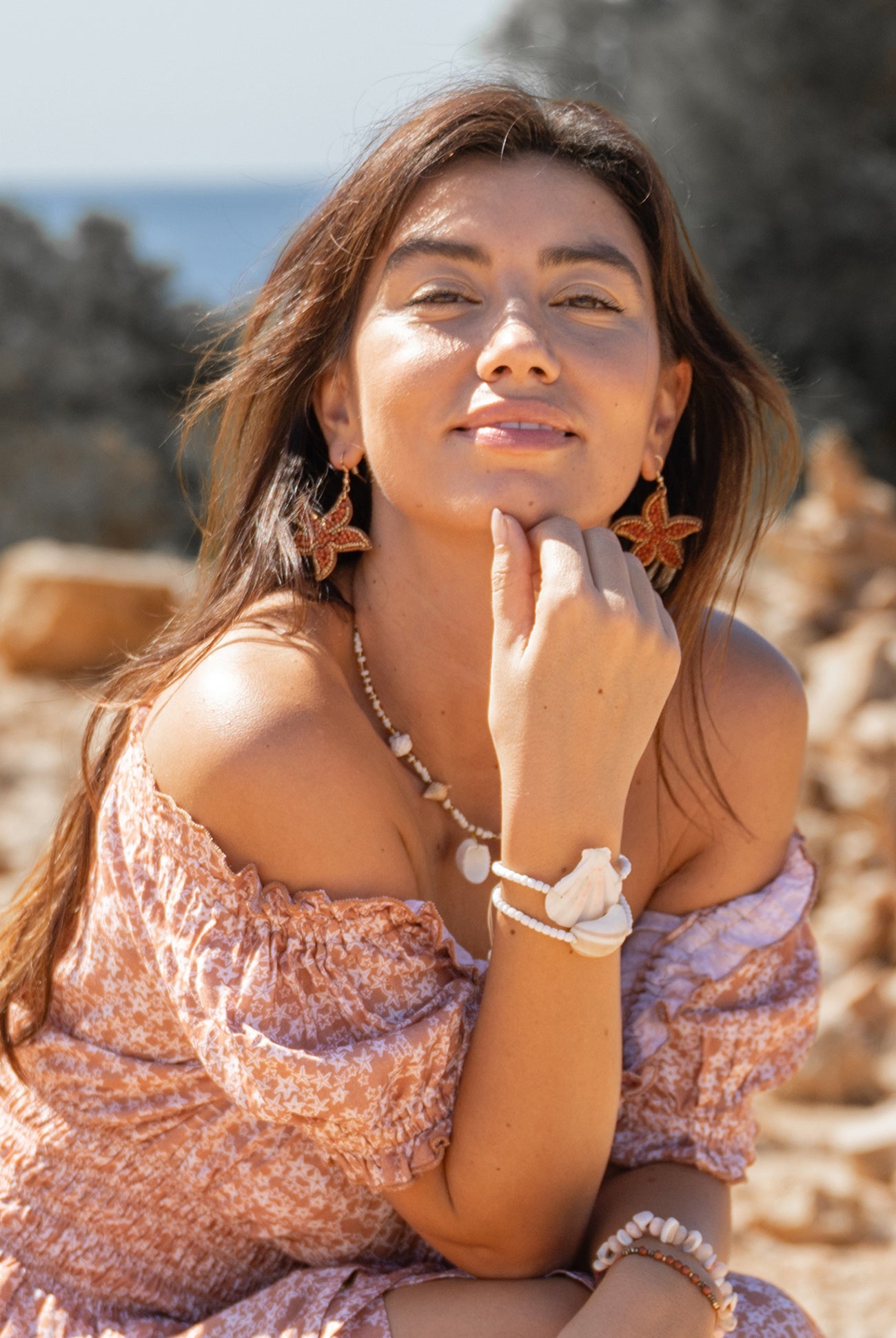 Isla Ibiza Bonita earrings Arenita terra star shape with terracotta beads