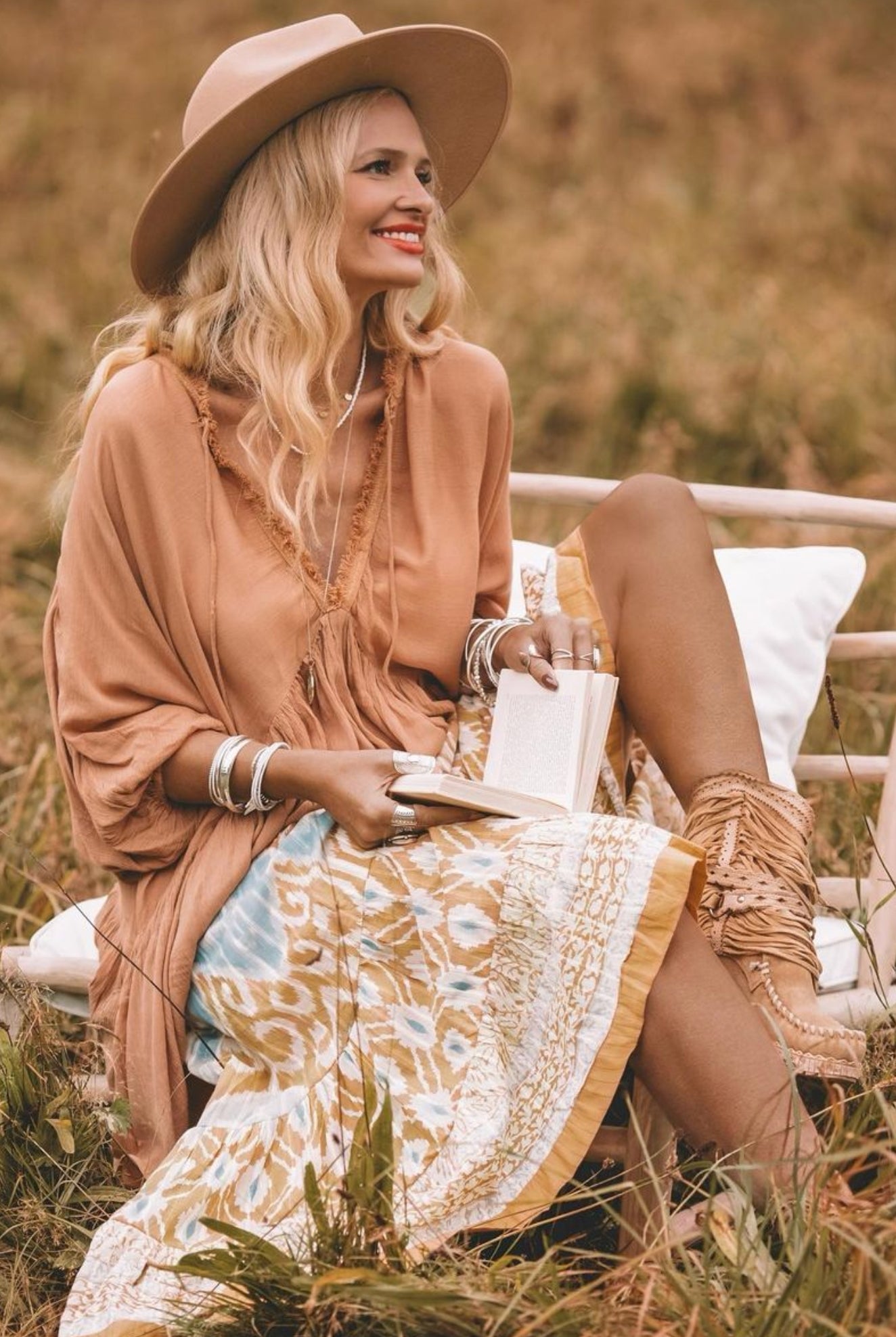 Falda bohemia en camel de ibzmode, Marcas de Ibiza