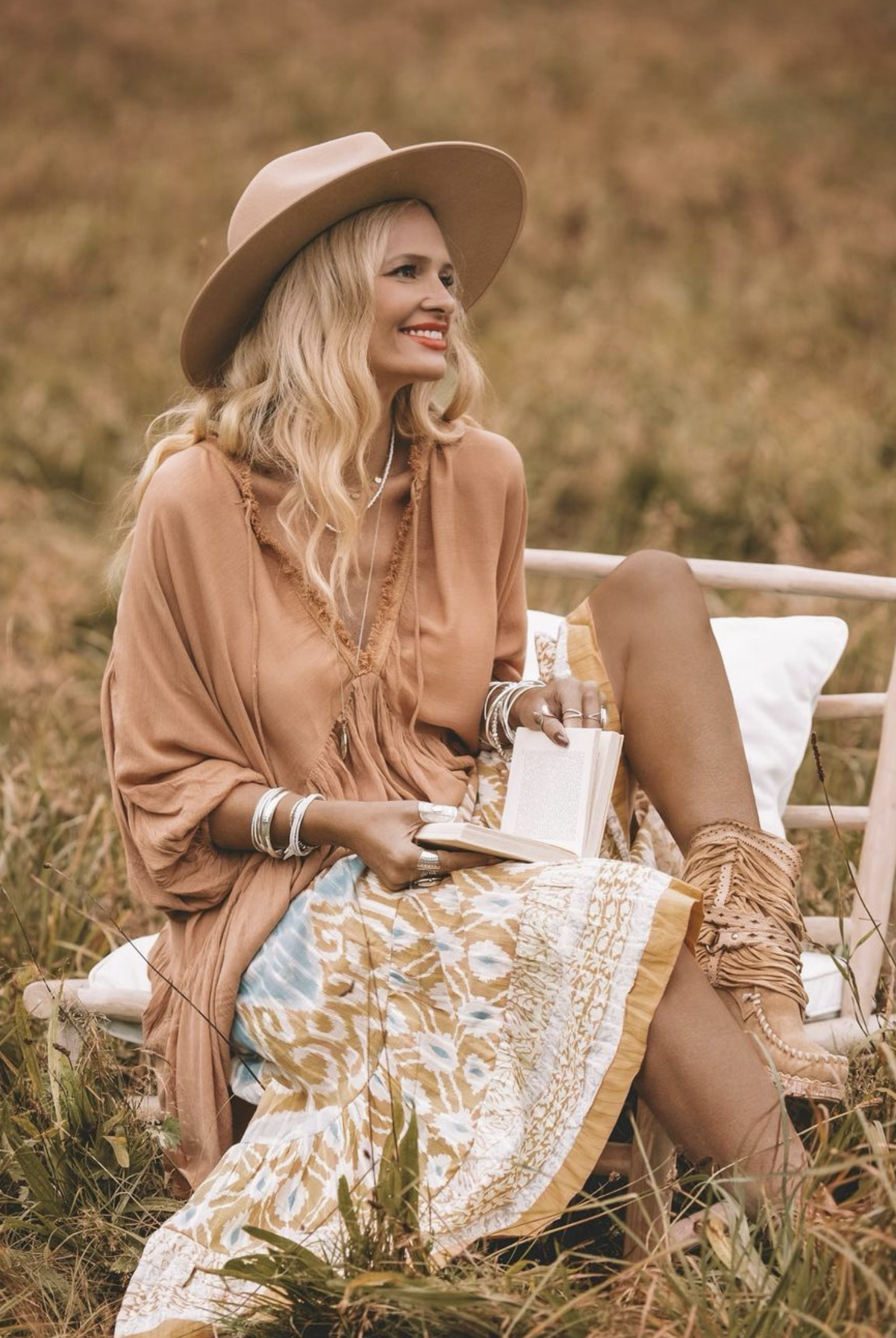 Falda bohemia en camel de ibzmode, Marcas de Ibiza