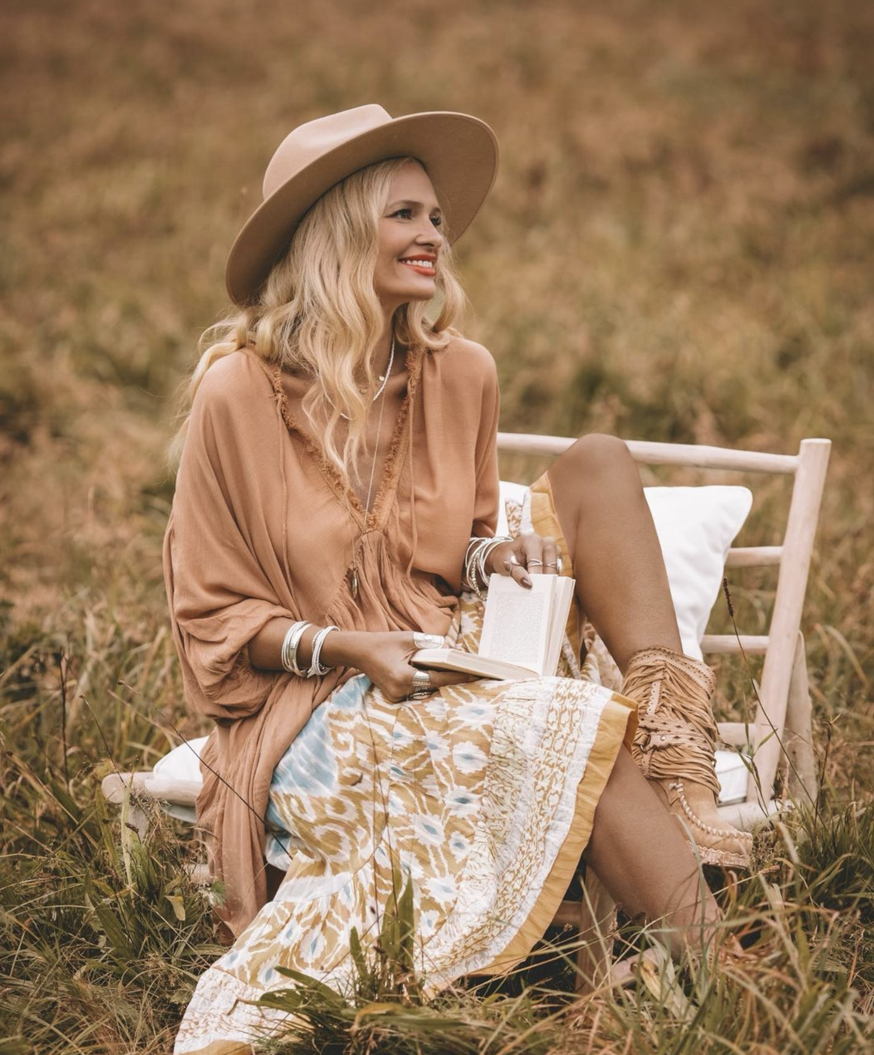 Bohemian rok in camel van ibzmode, Brands of Ibiza