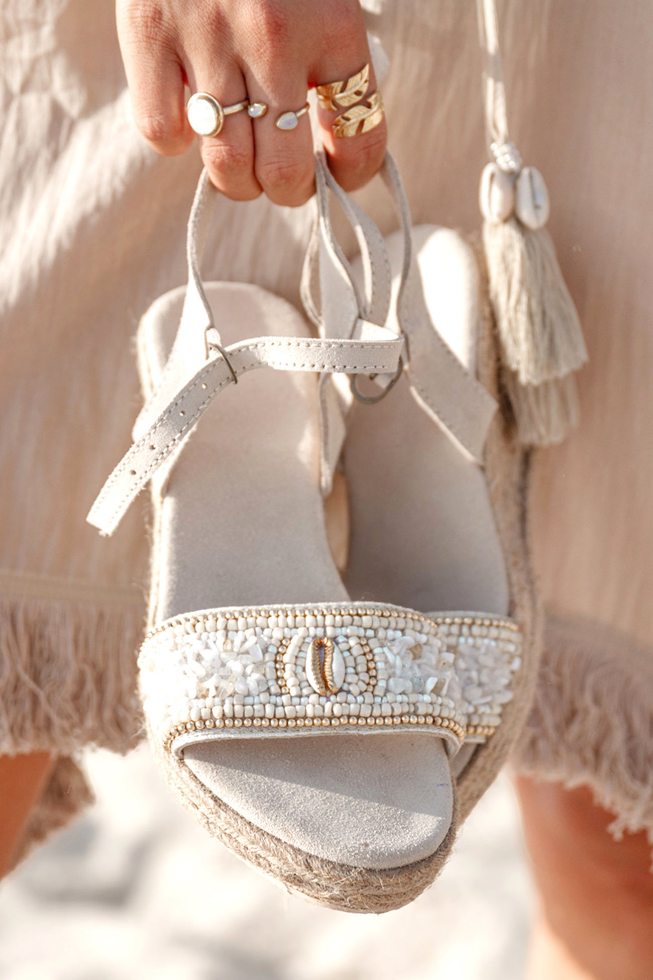 Ibzmode Wedge Laya White bohemian wedge sandal