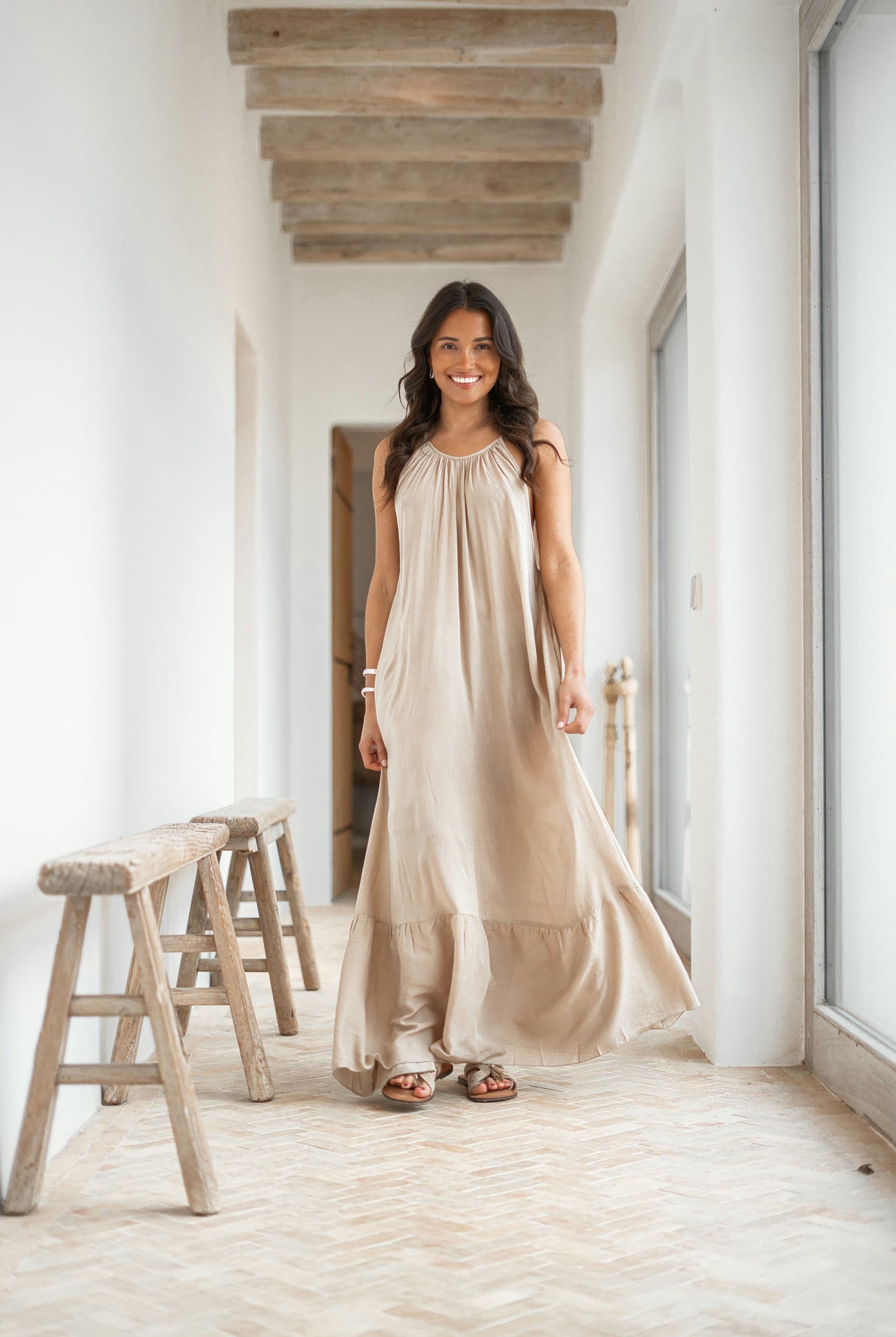 Bohemian jurk in taupe van ibzmode, Brands of Ibiza