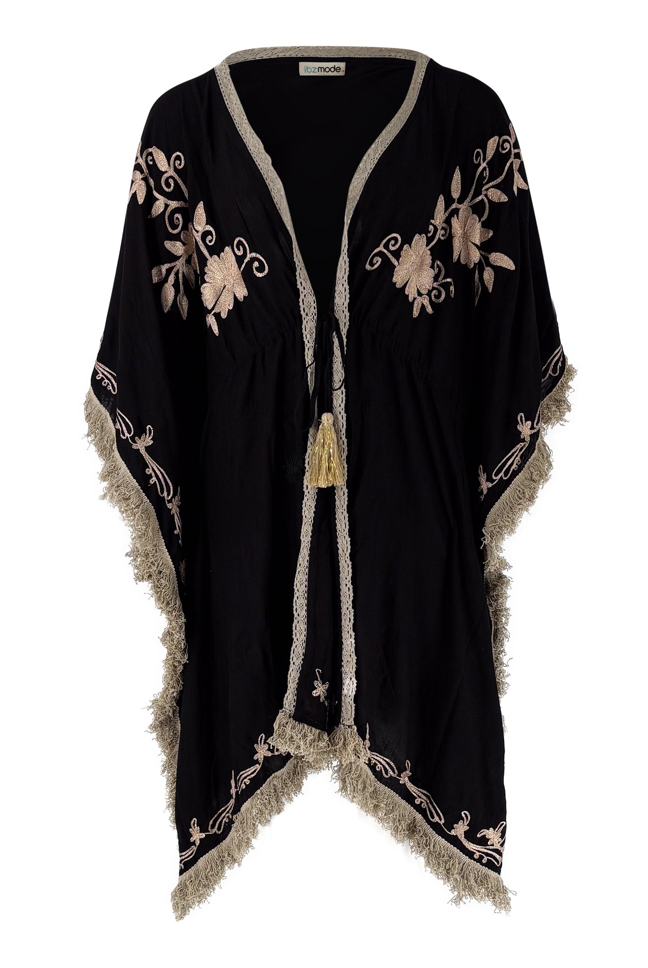 Bohemian kimono in black van ibzmode, Brands of Ibiza