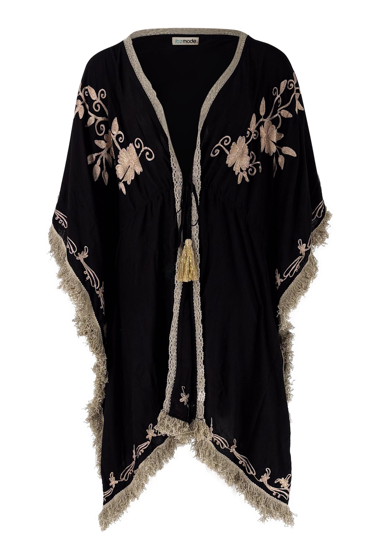 Bohemian kimono in black van ibzmode, Brands of Ibiza