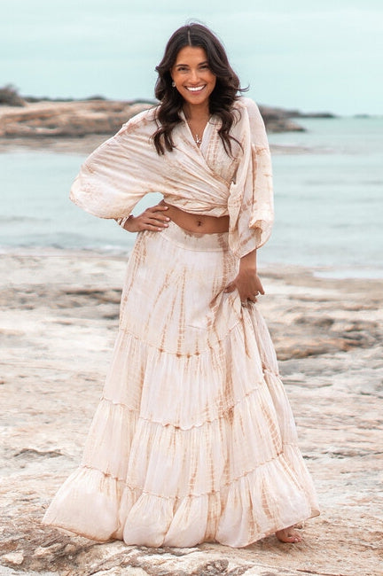 Bohemian rok in tie dye taupe van ibzmode, Brands of Ibiza