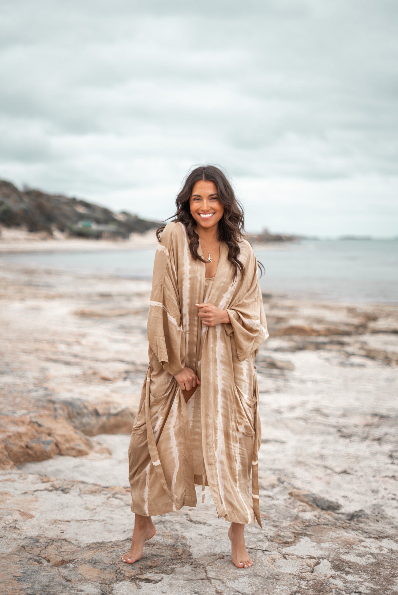 Bohemian kimono in tie dye sand/ beige van ibzmode, Brands of Ibiza