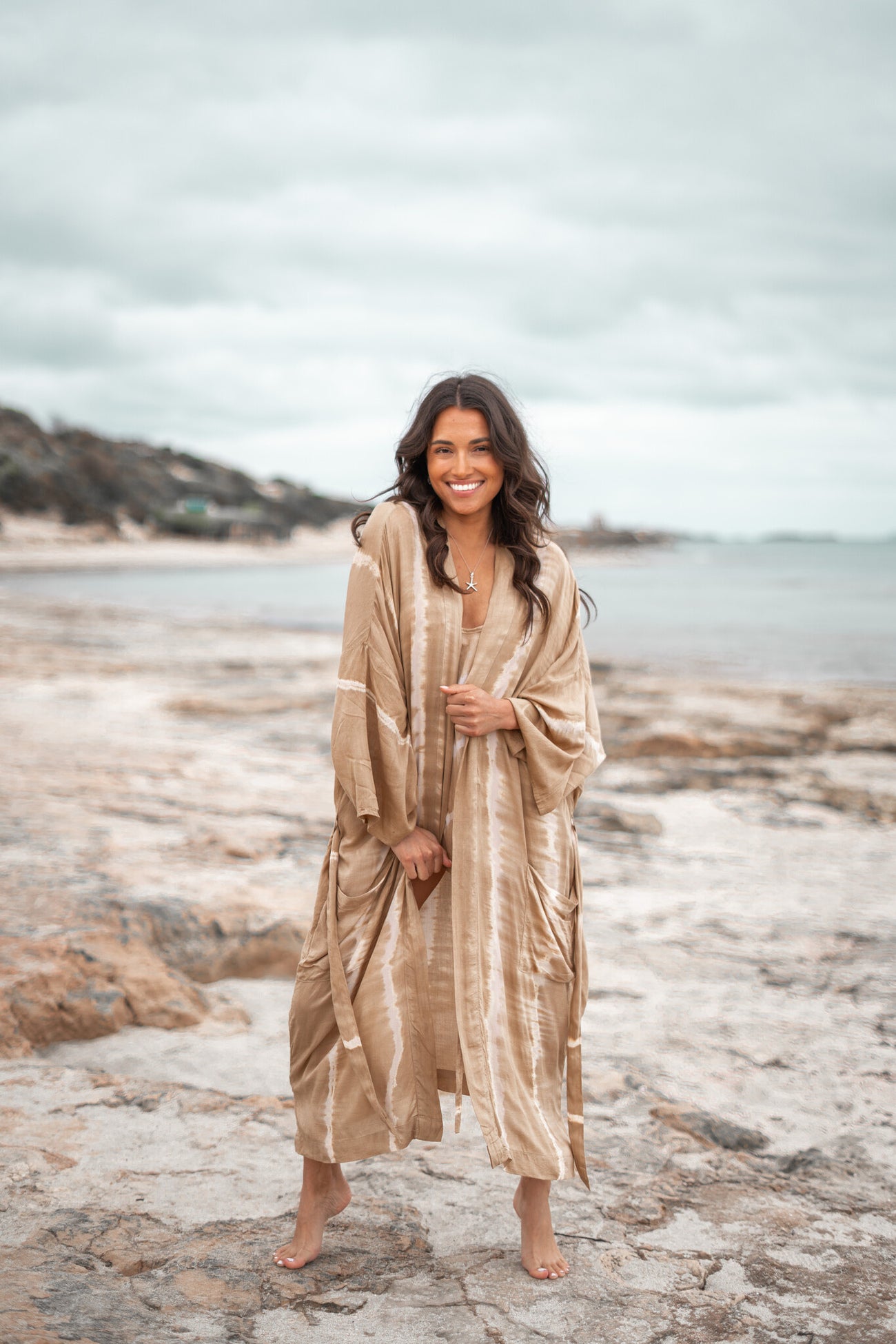 Bohemian kimono in tie dye sand/ beige van ibzmode, Brands of Ibiza