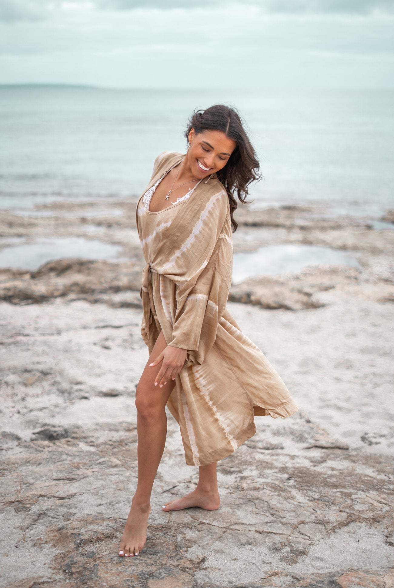 Bohemian kimono in tie dye sand/ beige van ibzmode, Brands of Ibiza