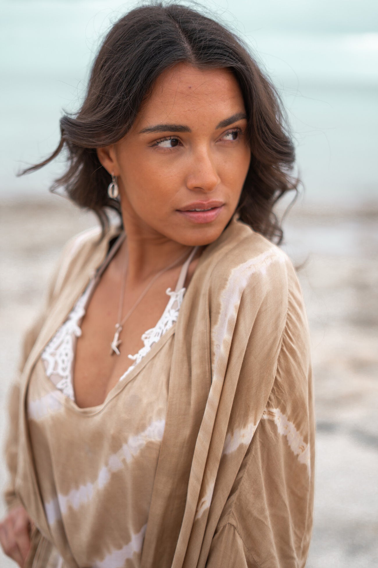 Bohemian kimono in tie dye sand/ beige van ibzmode, Brands of Ibiza