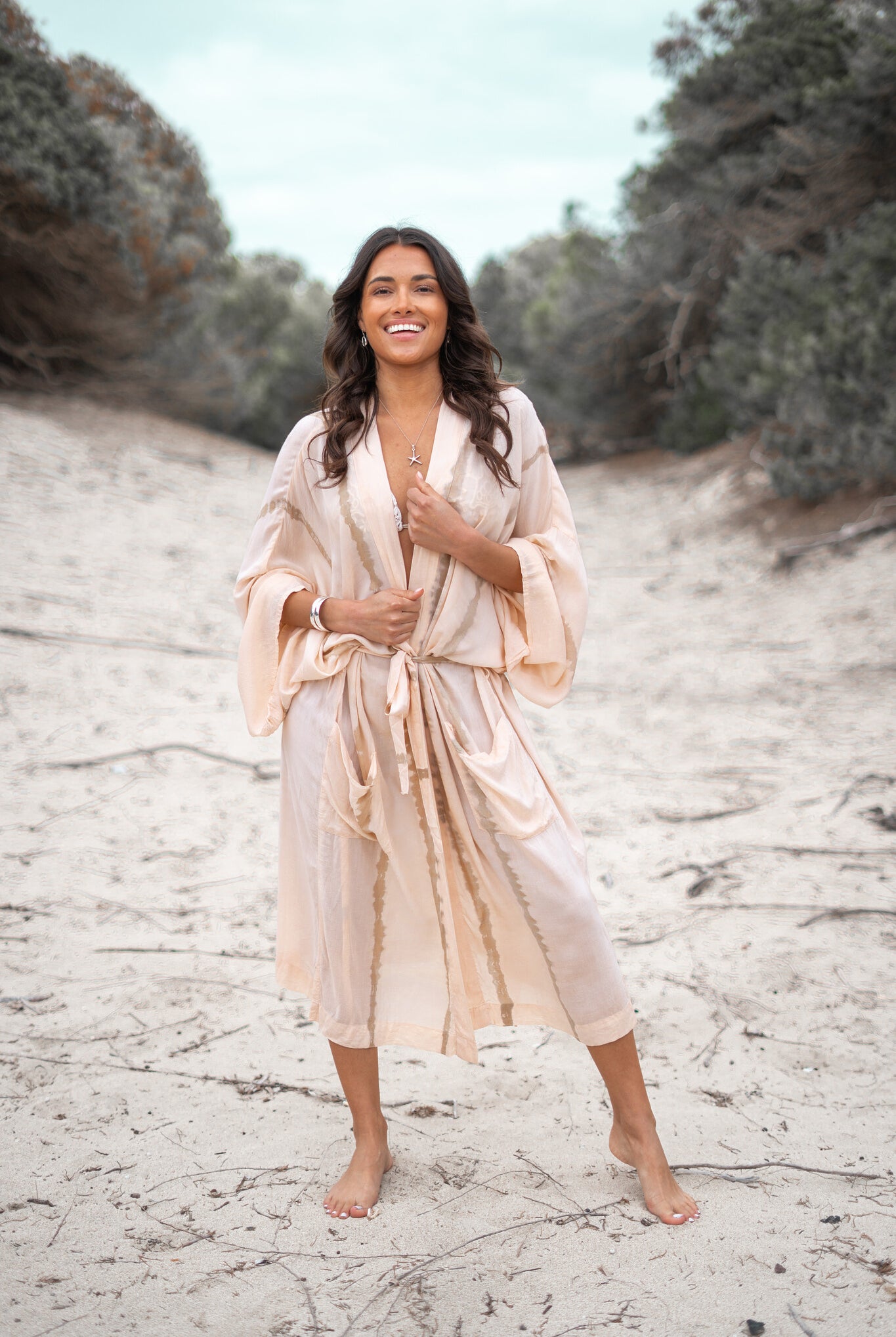 Bohemian kimono in tie dye powder/sand van ibzmode, Brands of Ibiza