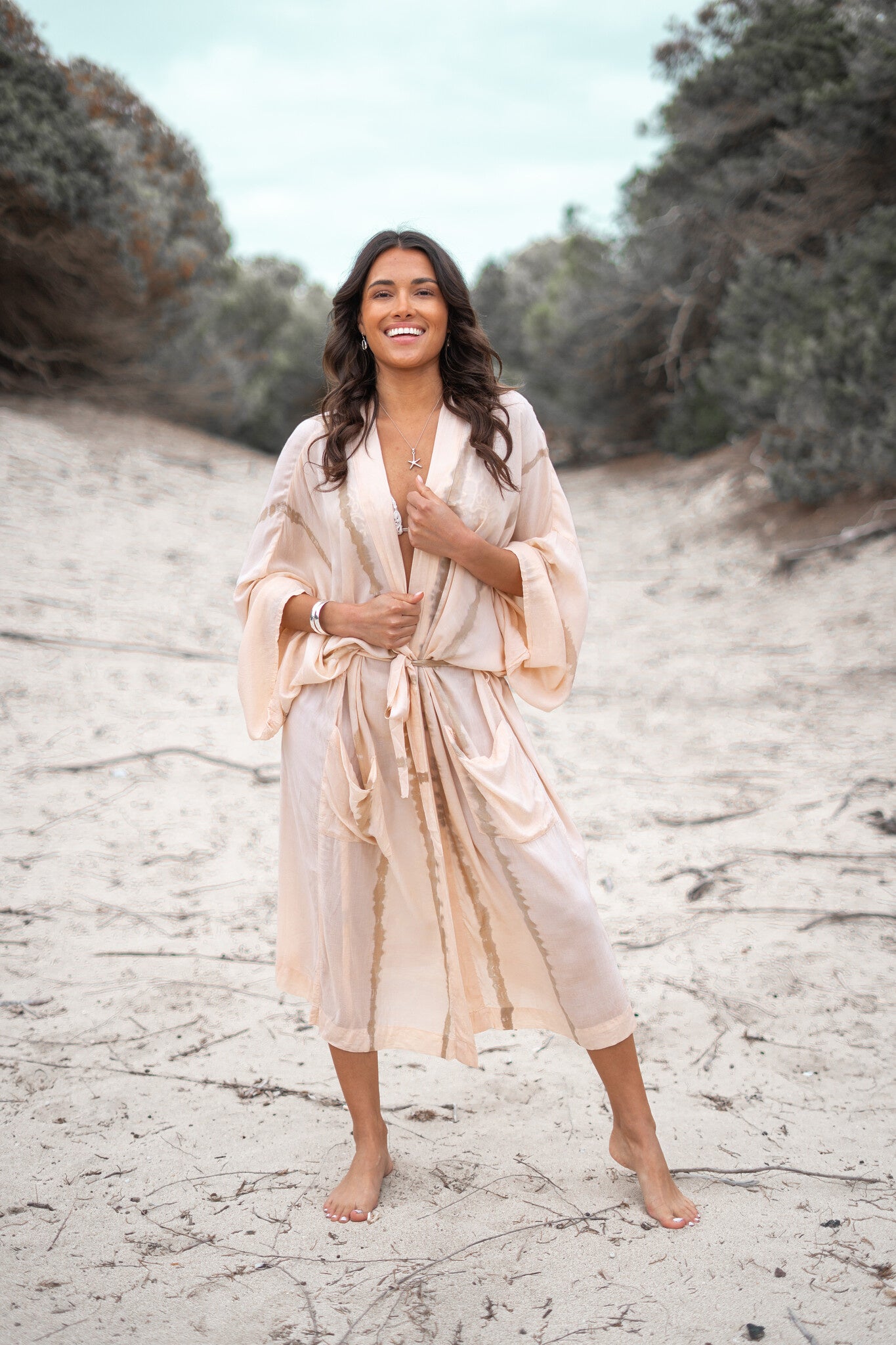 Bohemian kimono in tie dye powder/sand van ibzmode, Brands of Ibiza