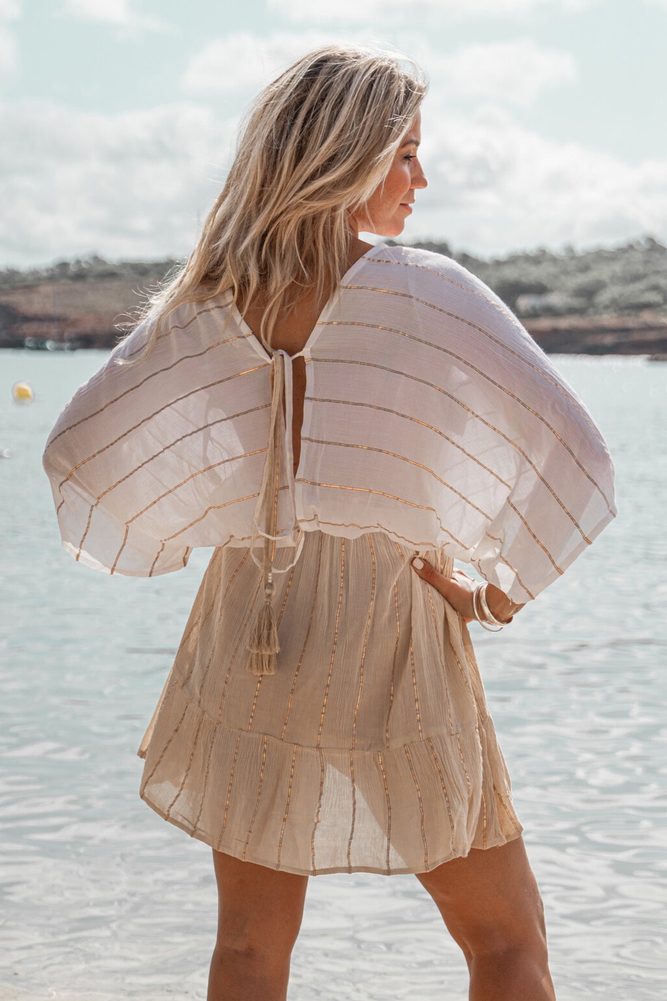 Bohemian jurk in white/ sand van ibzmode, Brands of Ibiza