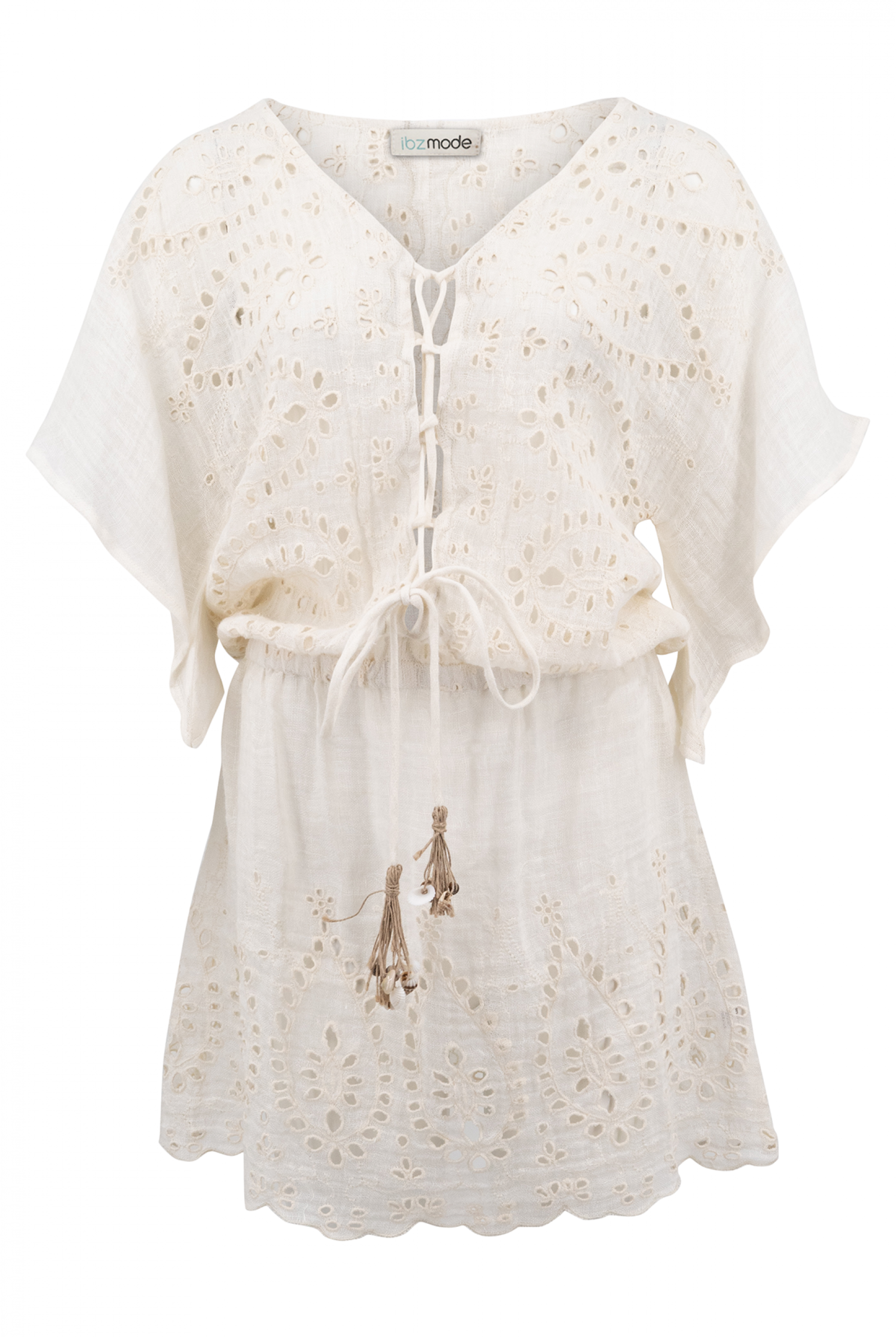 Bohemian jurk in ecru van ibzmode, Brands of Ibiza