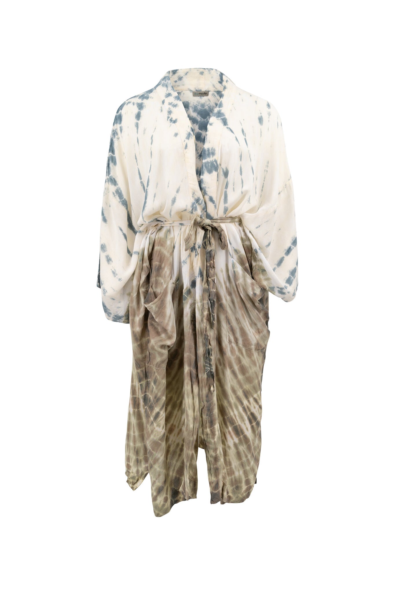 Bohemian kimono in khaki tye dye van ibzmode, Brands of Ibiza