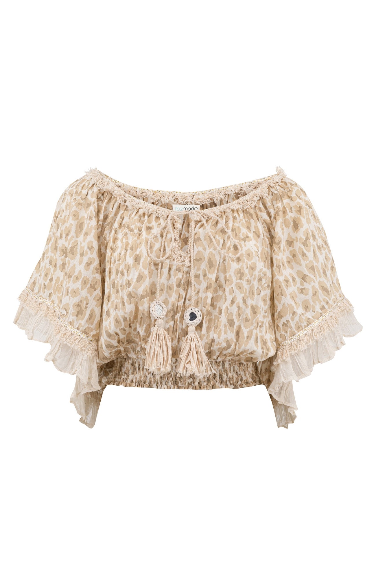 Bohemian top in leopard natural van ibzmode, Brands of Ibiza