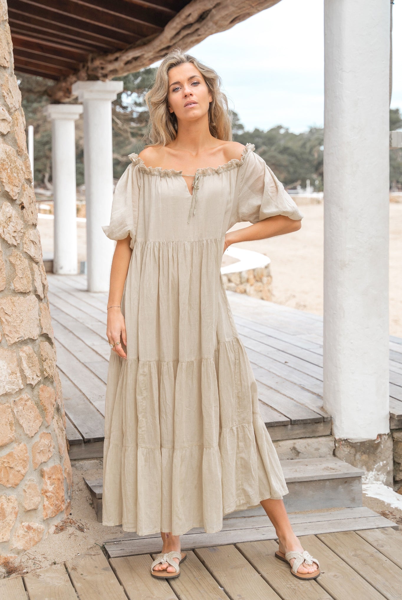 Bohemian jurk in sand van ibzmode, Brands of Ibiza