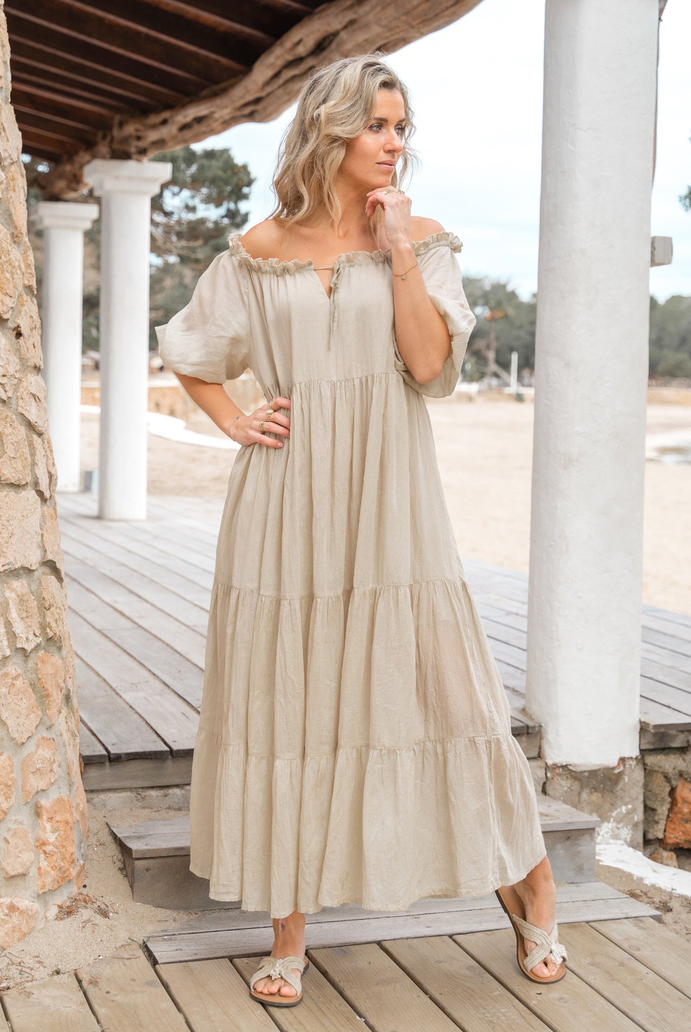 Bohemian jurk in sand van ibzmode, Brands of Ibiza