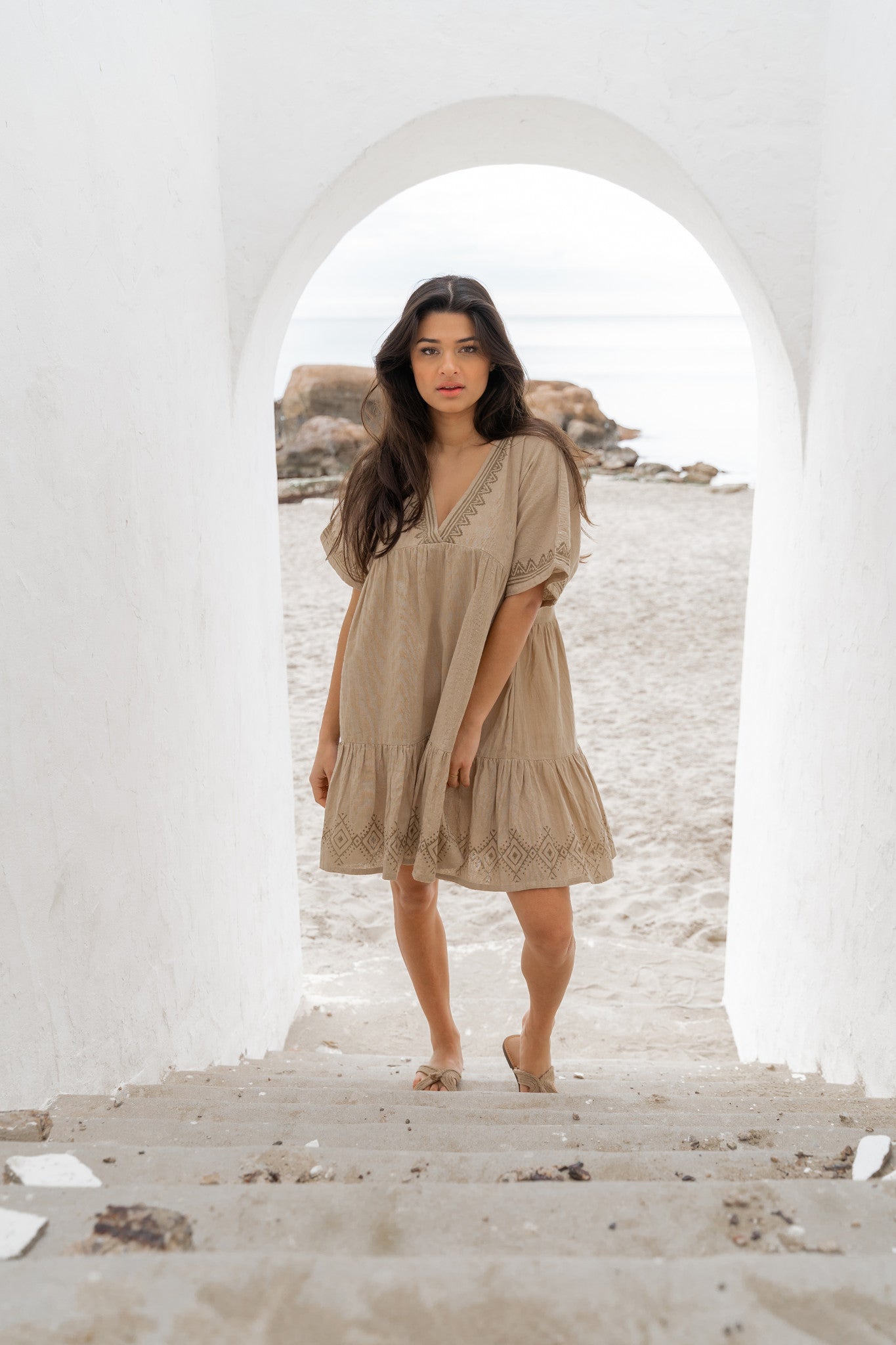 Bohemian jurk in sand van ibzmode, Brands of Ibiza