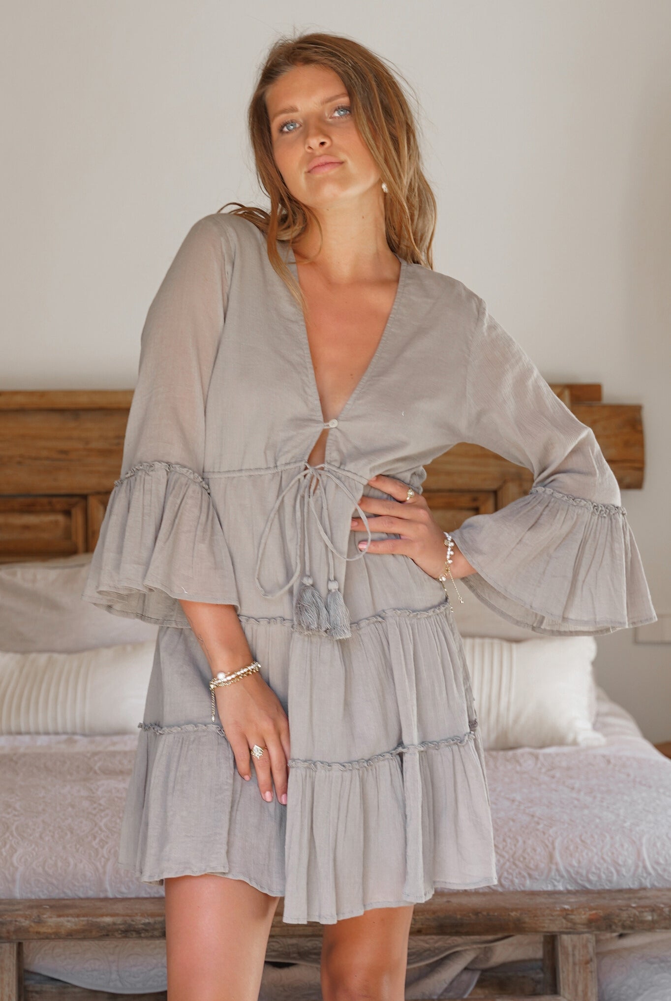 Vestido bohemio en color caqui de ibzmode, Marcas de Ibiza