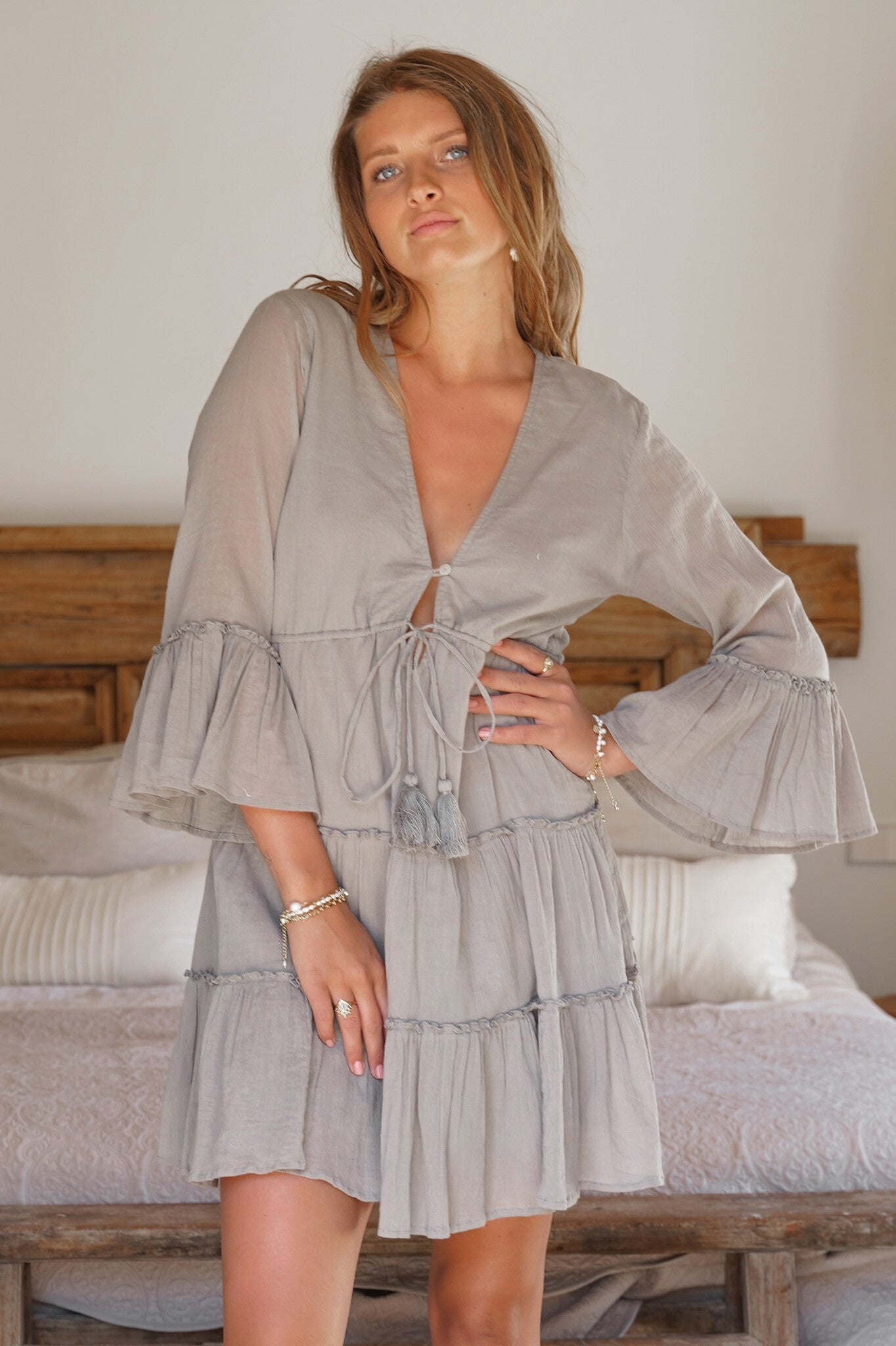 Bohemian jurk in khaki van ibzmode, Brands of Ibiza