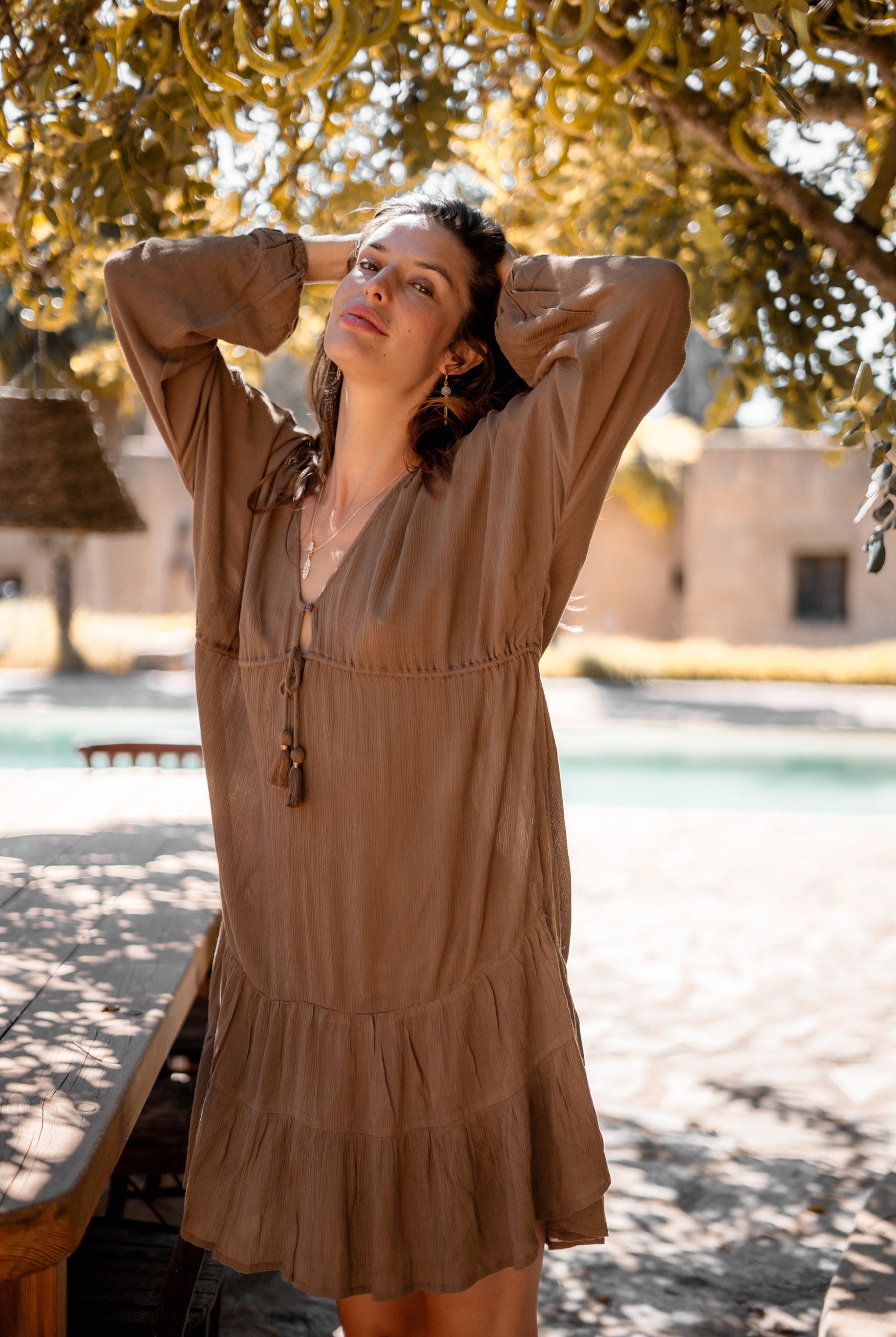 Robe bohème taupe de la marque ibzmode, Brands of Ibiza