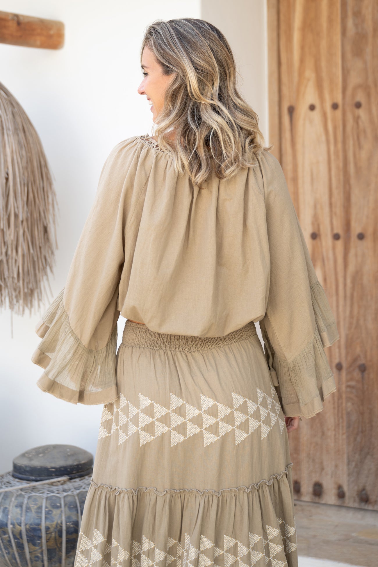 Bohemian blouse in taupe van ibzmode, Brands of Ibiza