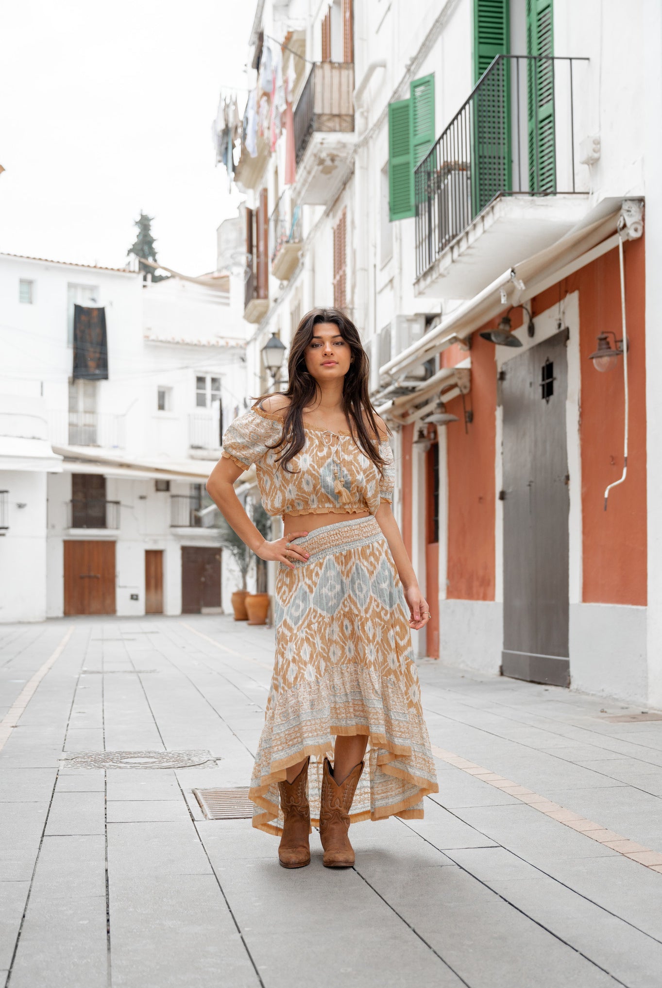 Falda bohemia en camel de ibzmode, Marcas de Ibiza