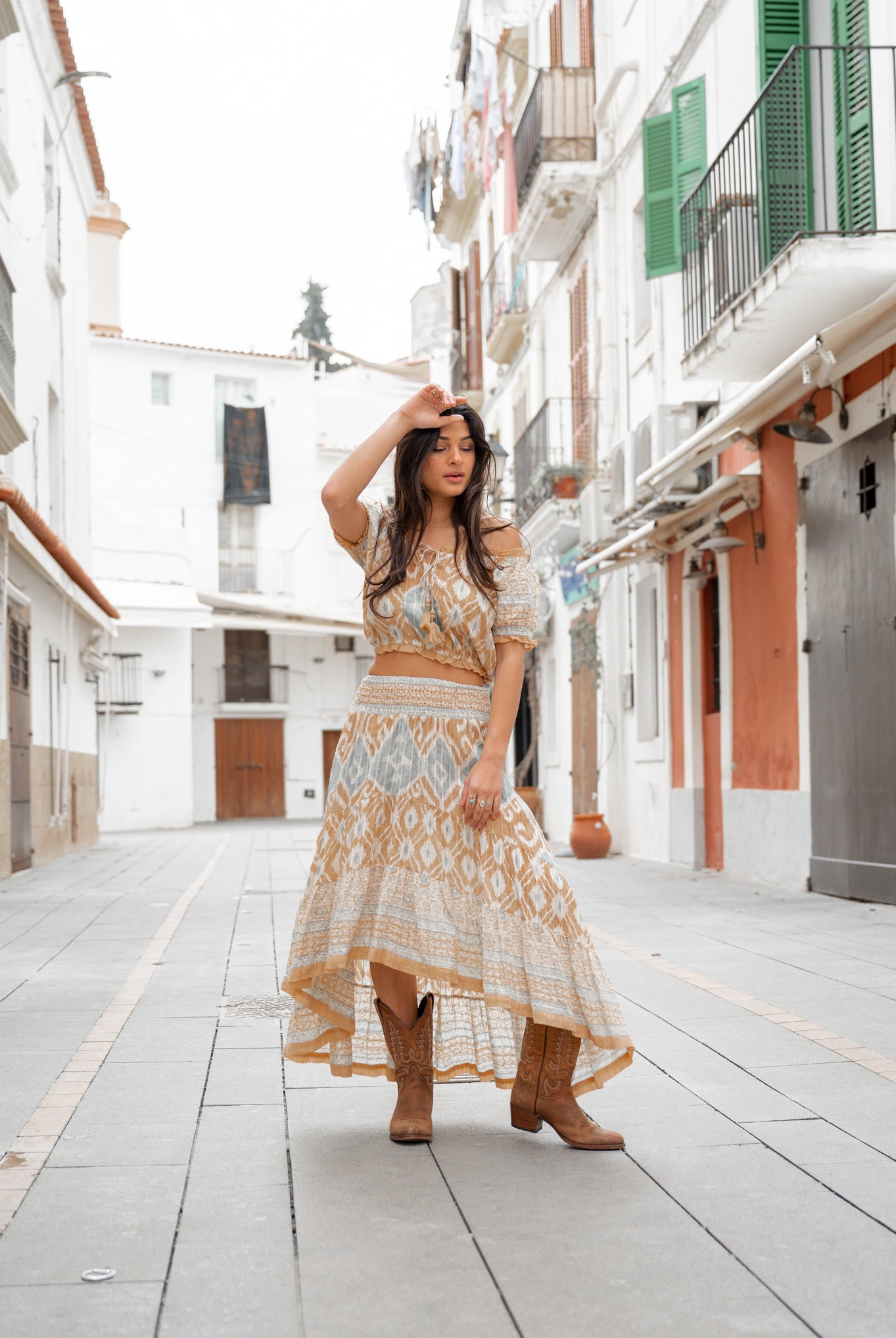 Falda bohemia en camel de ibzmode, Marcas de Ibiza
