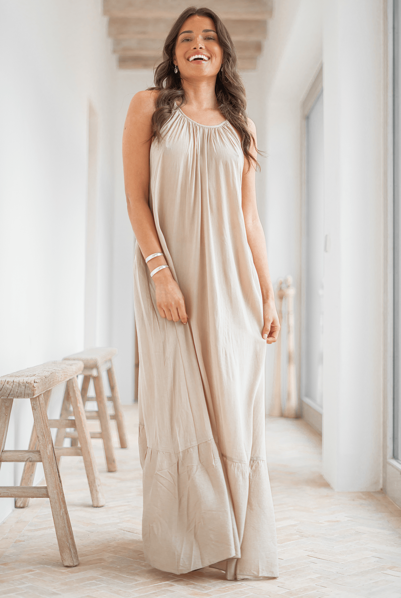 Bohemian jurk in taupe van ibzmode, Brands of Ibiza