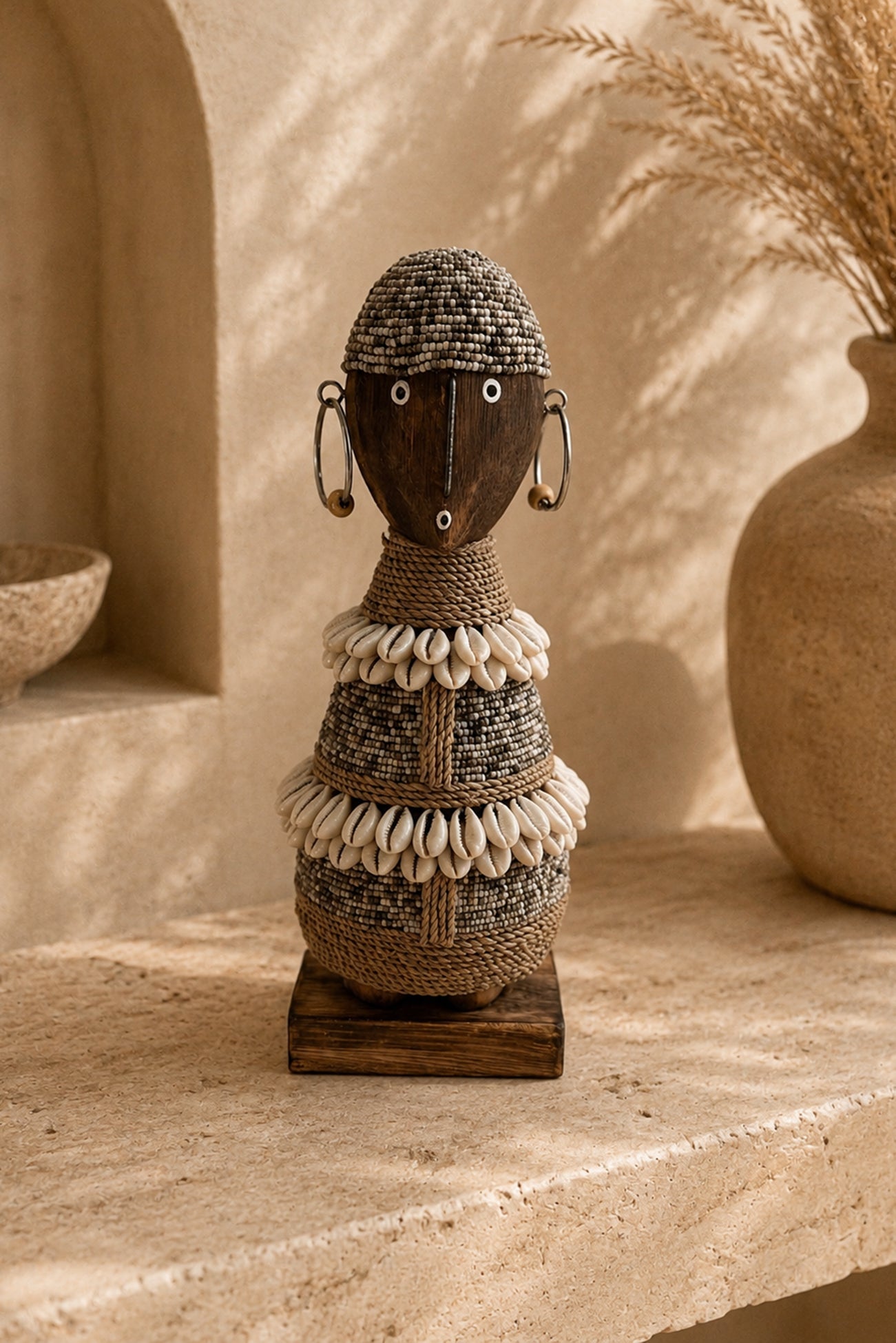 ibzhome handcrafted natural nomad doll with beads and shell details