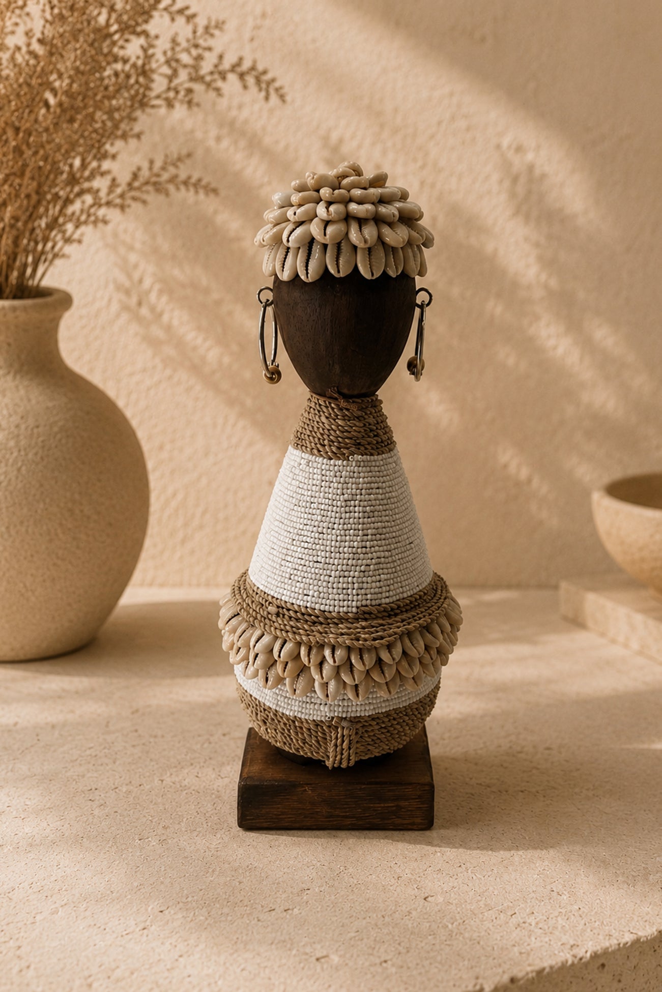 ibzhome handcrafted white nomad doll with shells and decorative beads