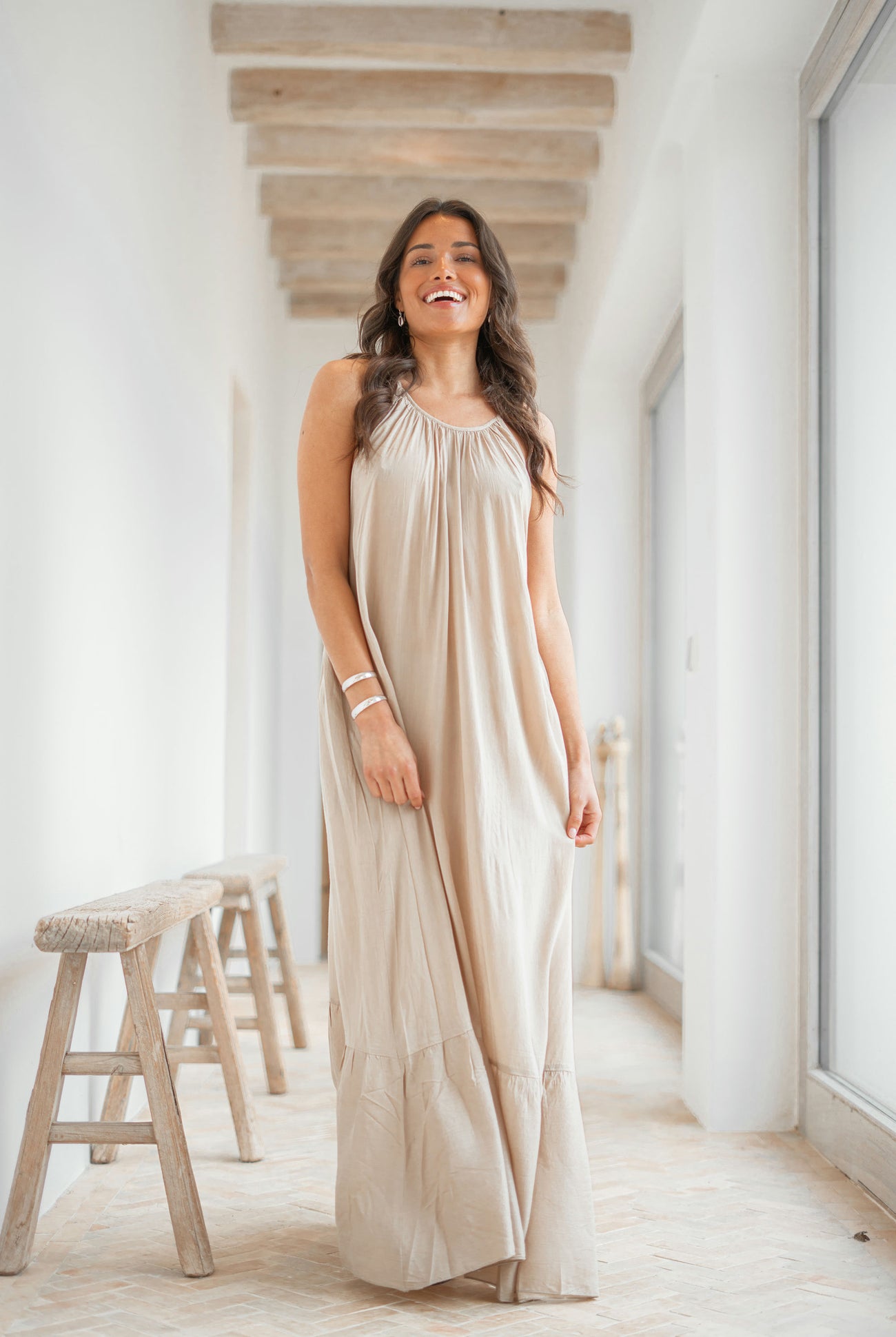 Bohemian jurk in taupe van ibzmode, Brands of Ibiza