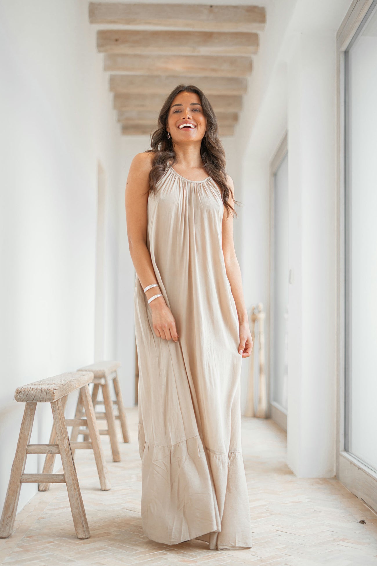 Bohemian jurk in taupe van ibzmode, Brands of Ibiza
