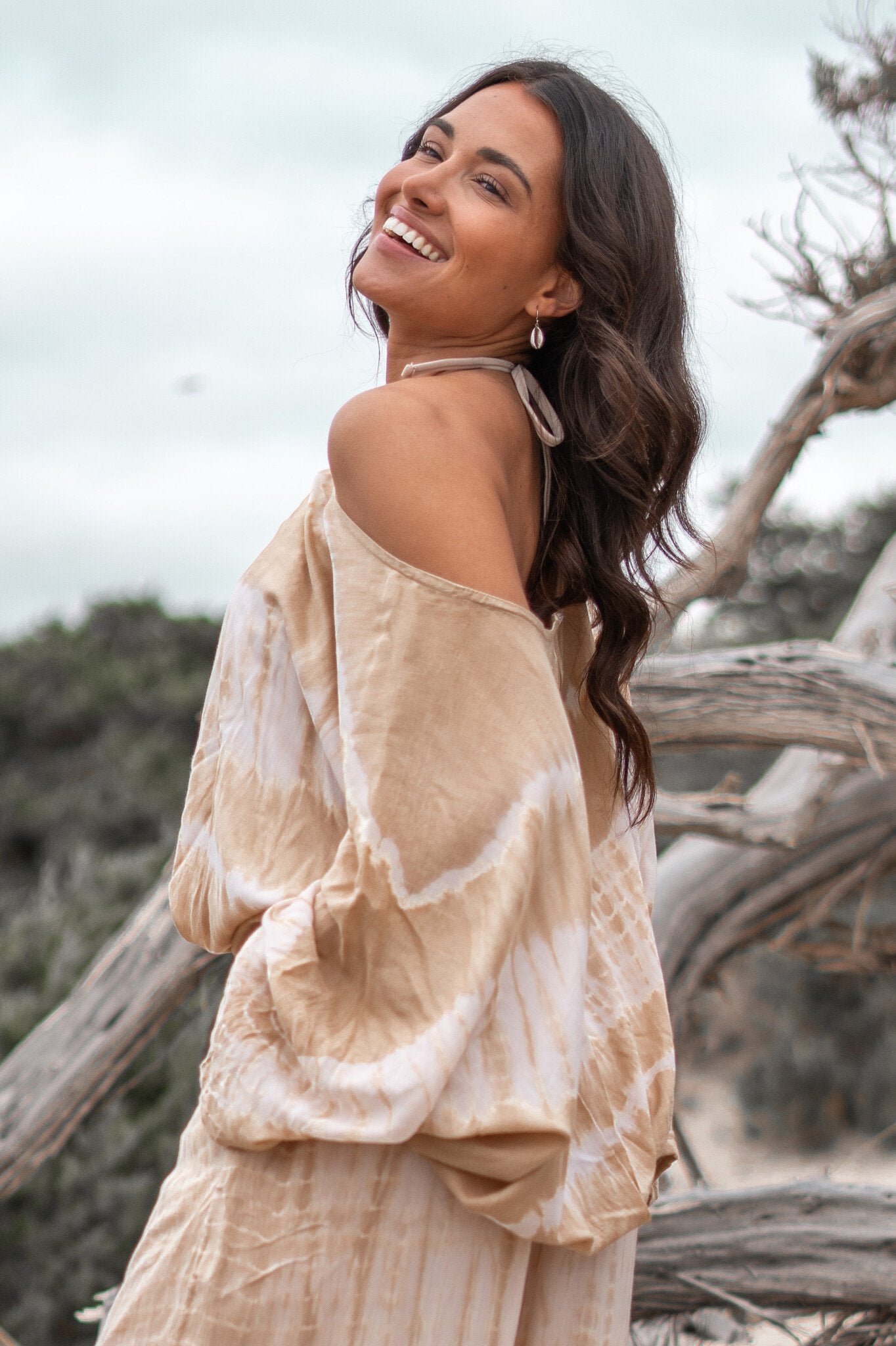 Bohemian top in tie dye sand/ beige van ibzmode, Brands of Ibiza