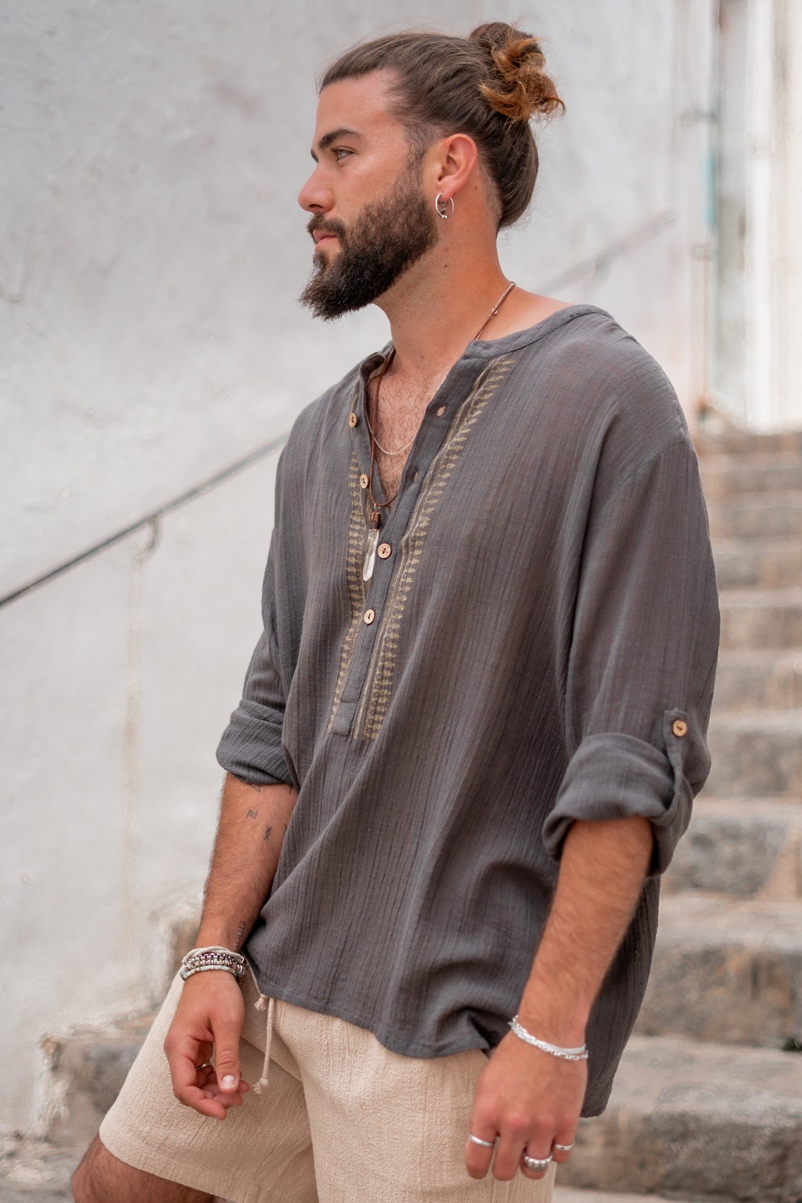 Bohemian blouse in anthracite van ibzmode, Brands of Ibiza