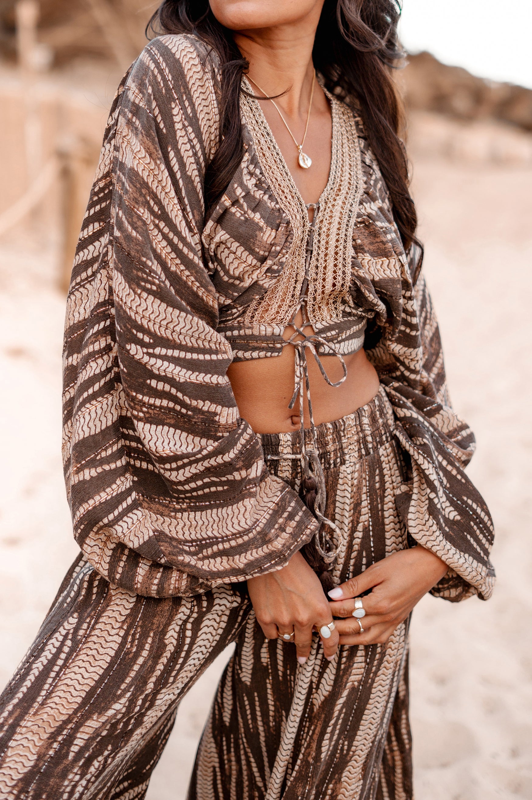 Bohemian top in brown van ibzmode, Brands of Ibiza