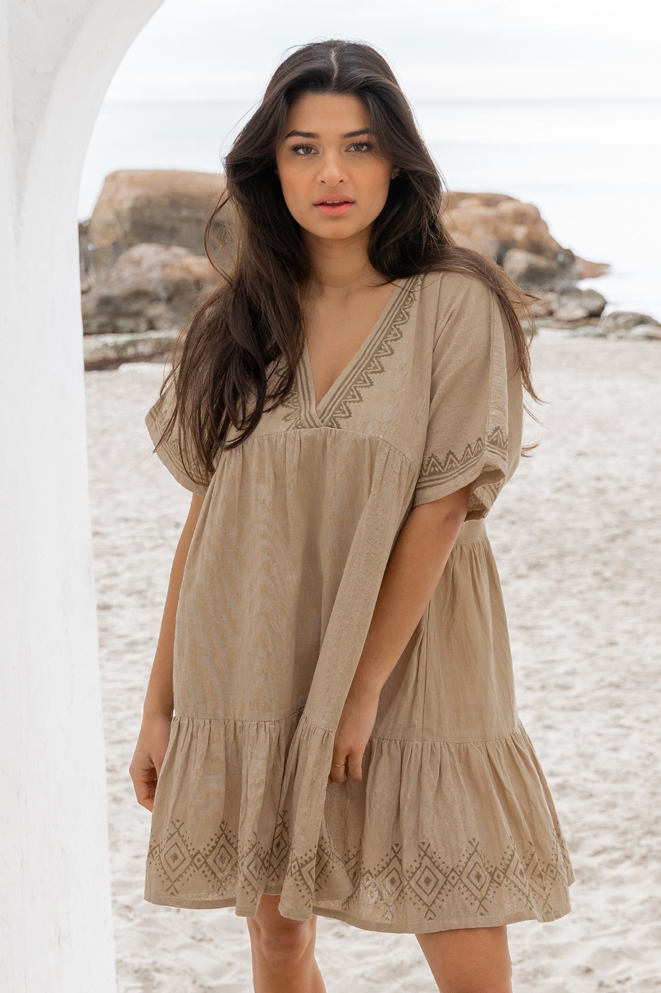 Bohemian jurk in sand van ibzmode, Brands of Ibiza