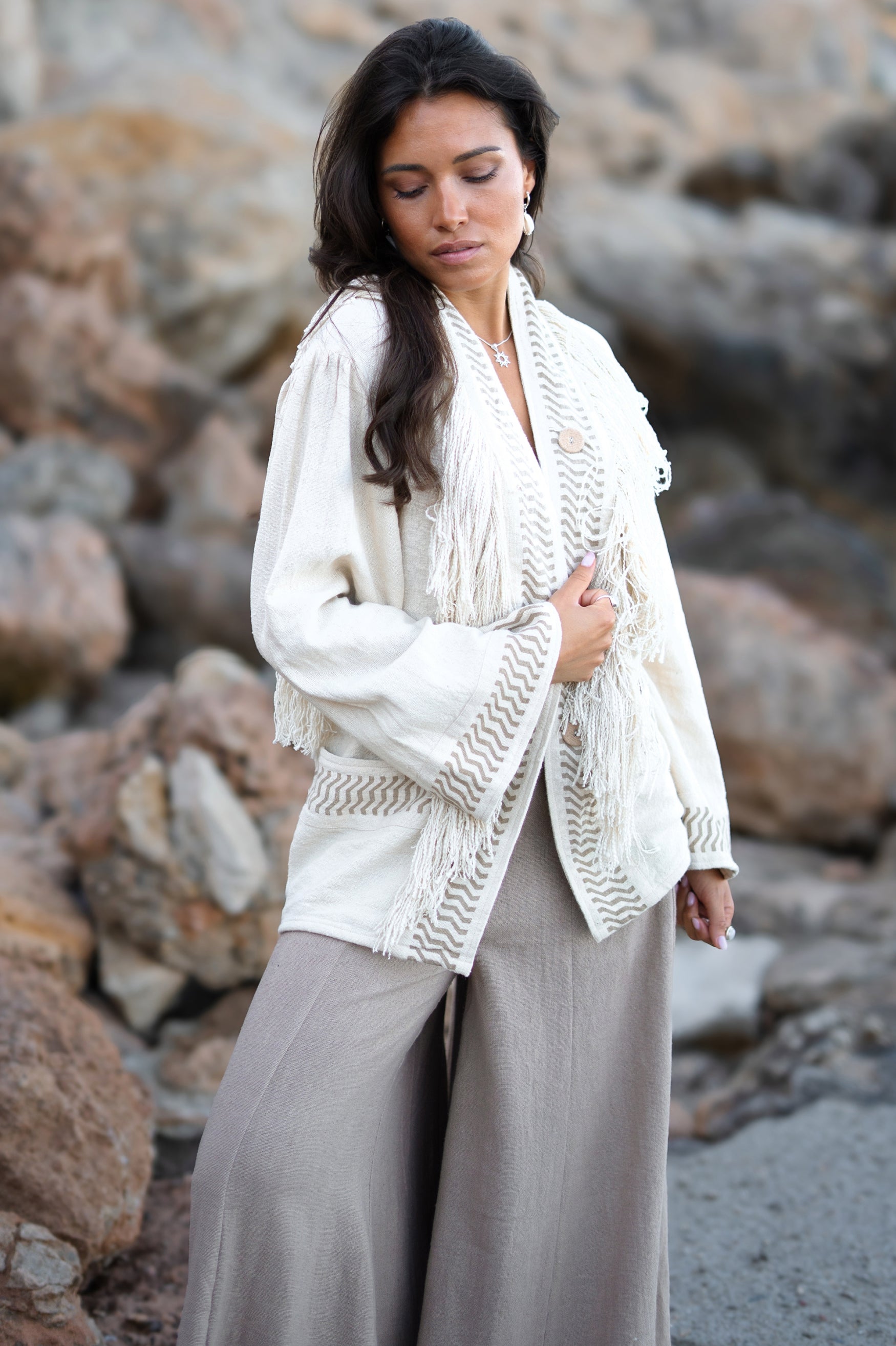 Bohemian kimono in ecru van ibzmode, Brands of Ibiza