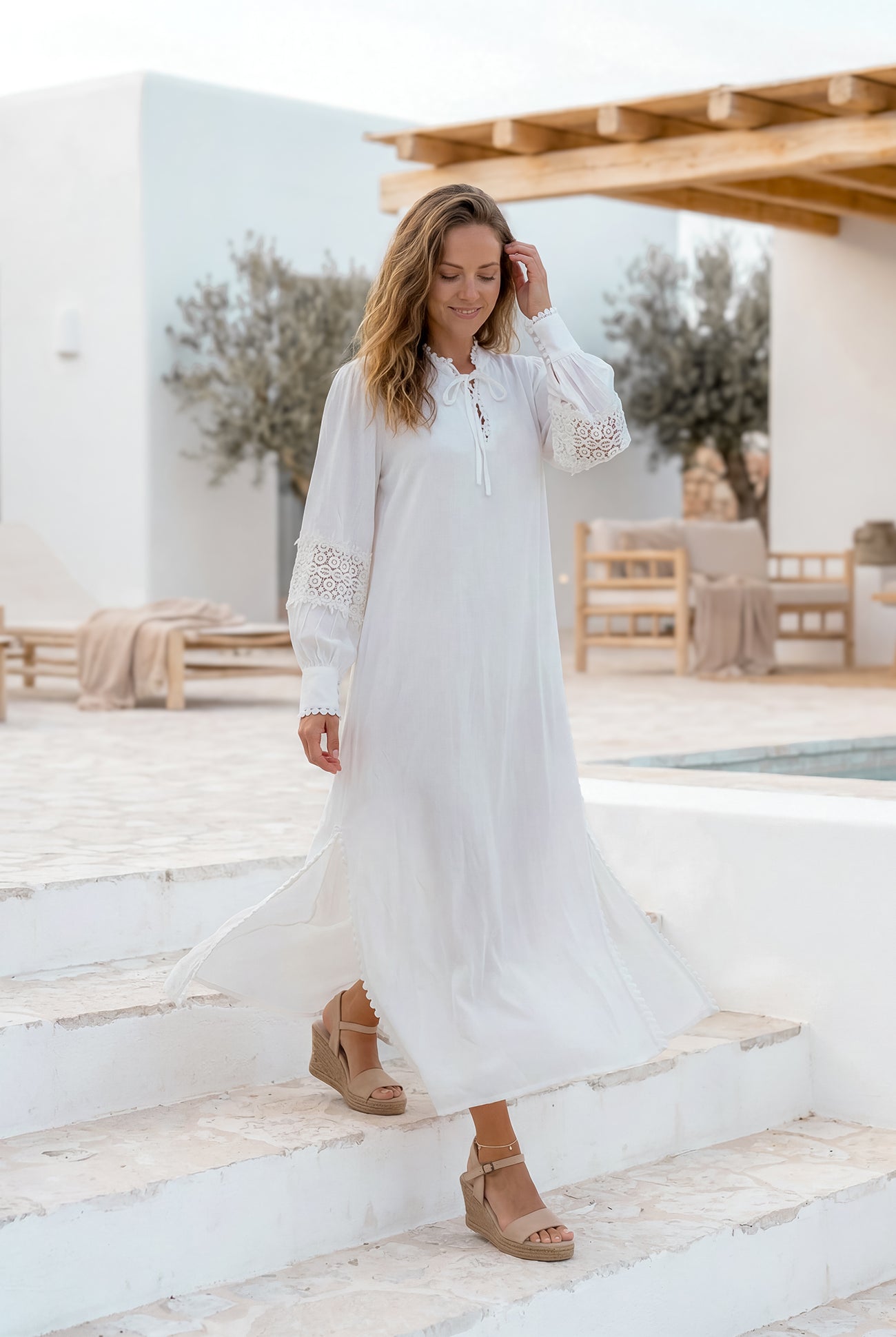 Caftan long Gabriela Granada Caftan blanc | ibizamode