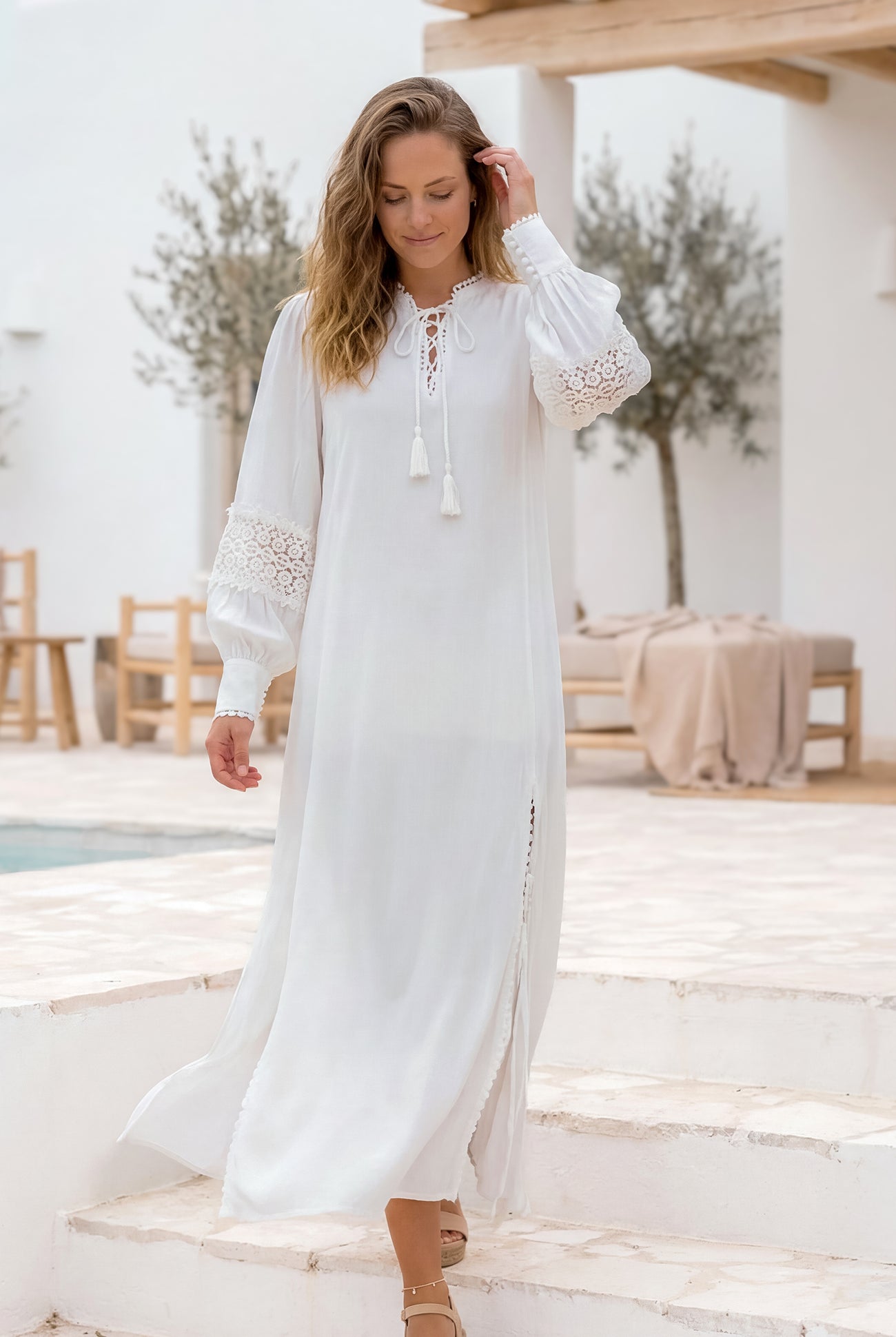 Caftan long Gabriela Granada Caftan blanc | ibizamode