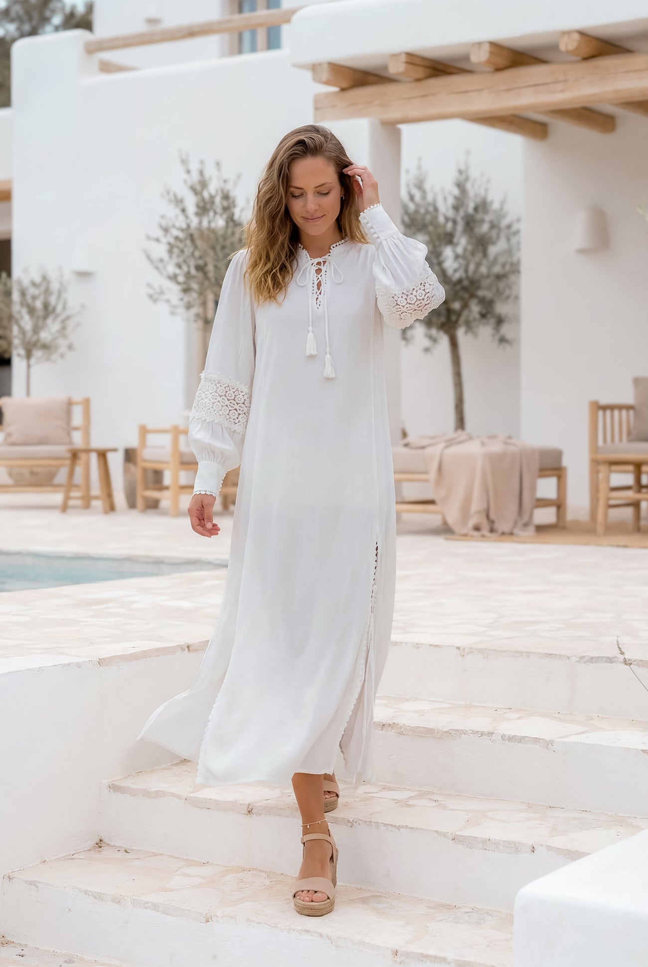 Caftan long Gabriela Granada Caftan blanc | ibizamode