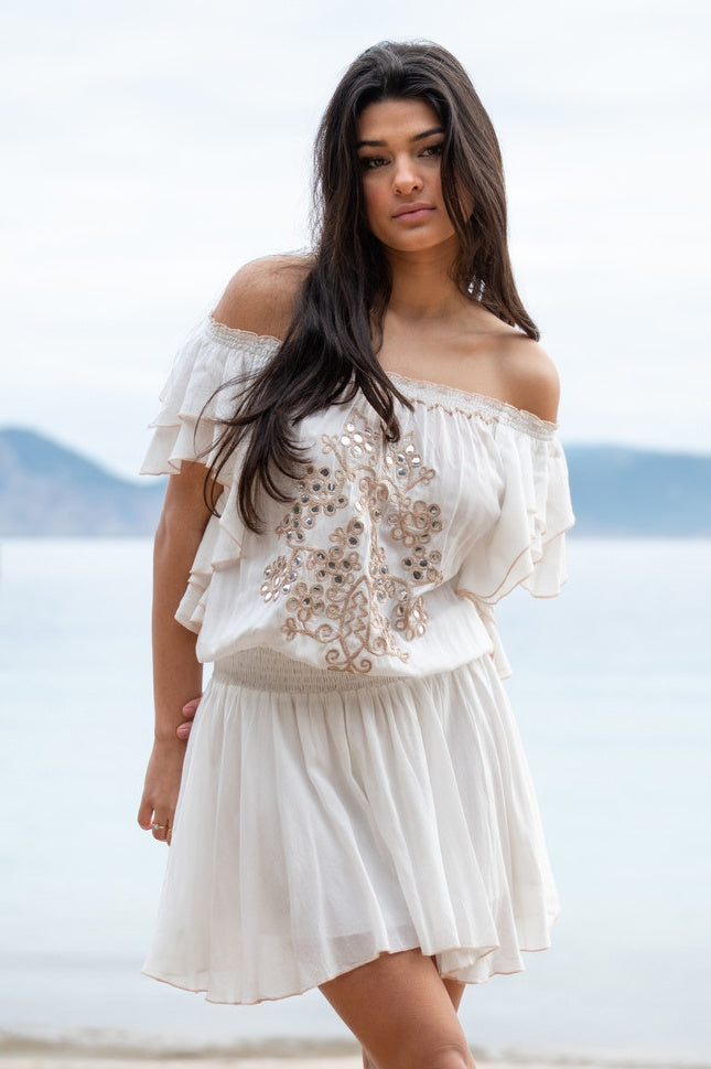 Bohemian jurk in white van ibzmode, Brands of Ibiza